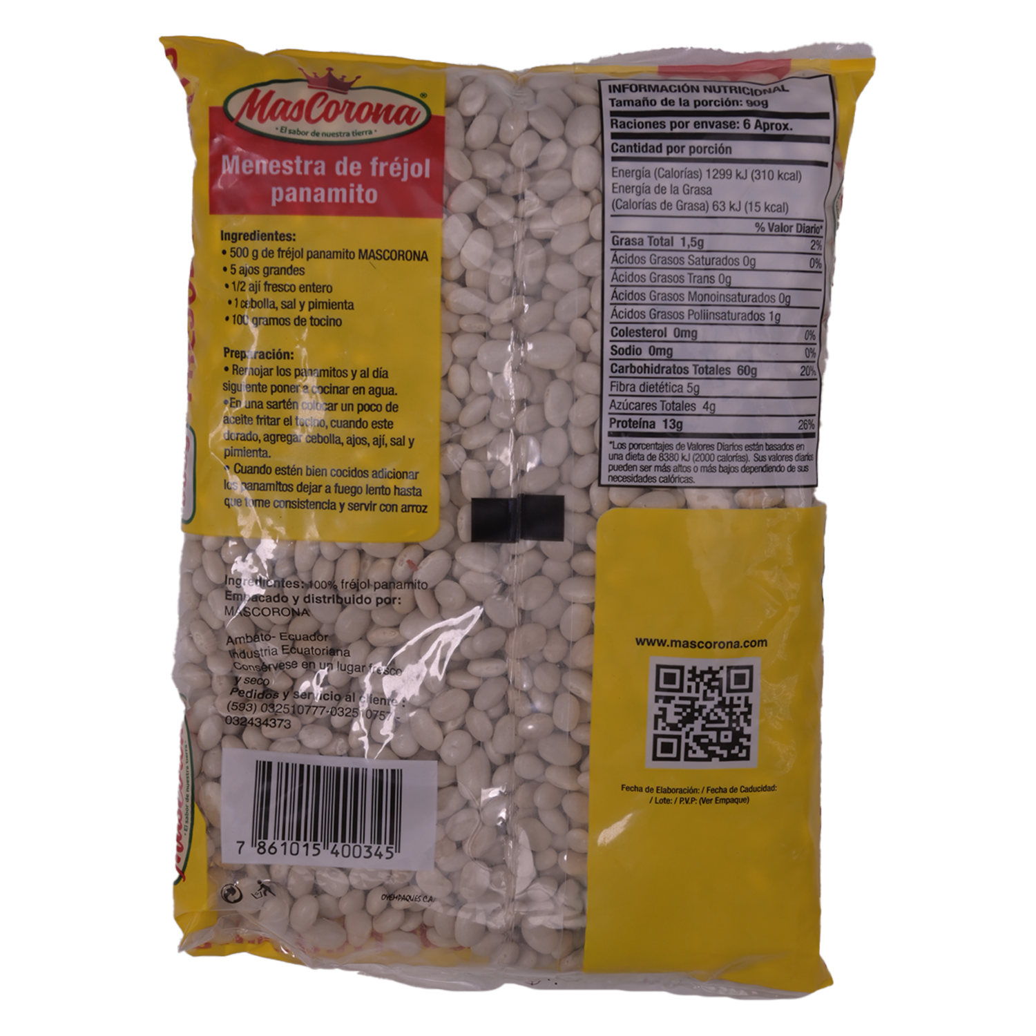 Fréjol Panamito Sin Gluten MAS CORONA 500 G