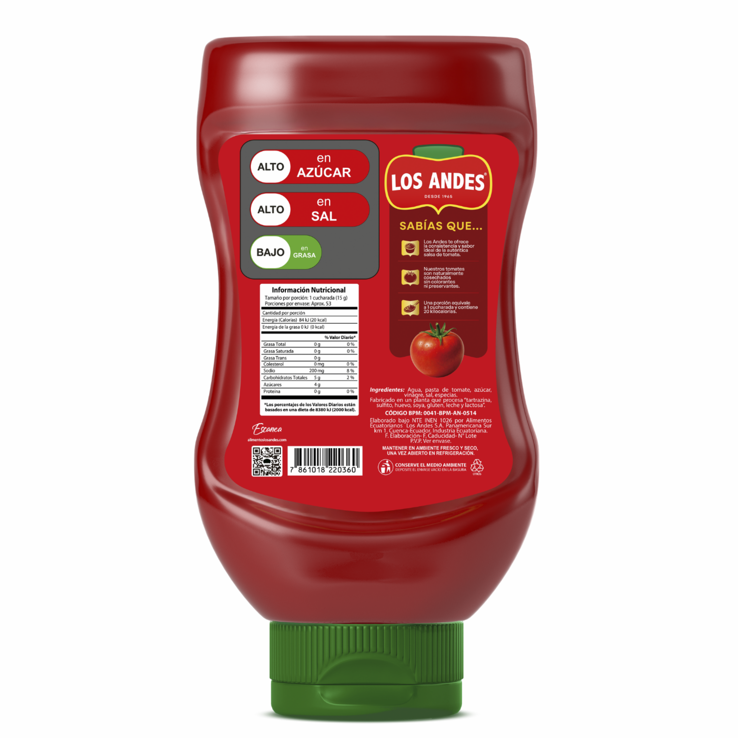Salsa De Tomate Sin Gluten LOS ANDES Squeeze 800 G