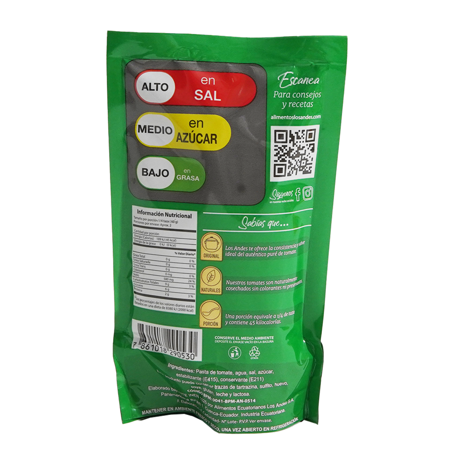 Pure De Tomate Sin Preservantes LOS ANDES 100 G