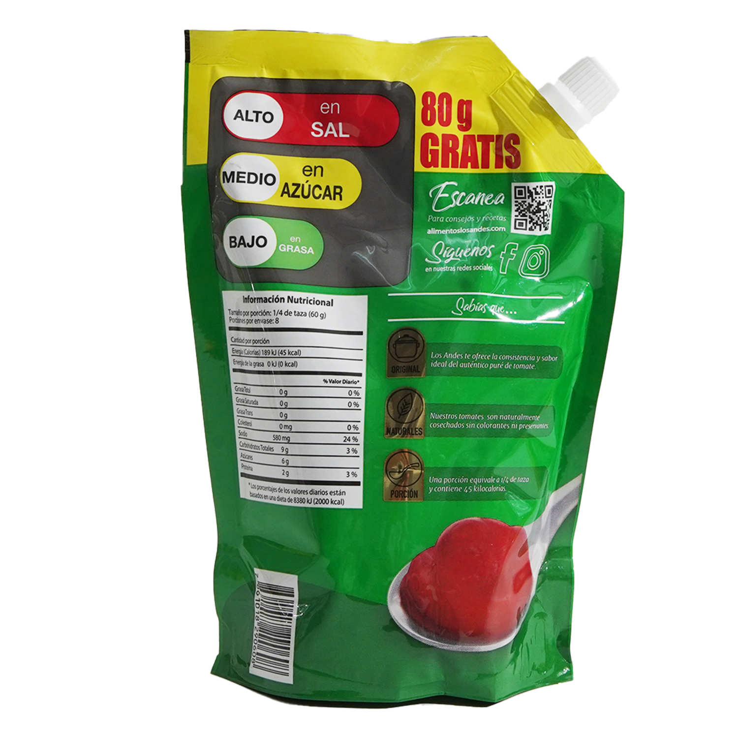 Pure De Tomate Sin Preservantes LOS ANDES 480 G
