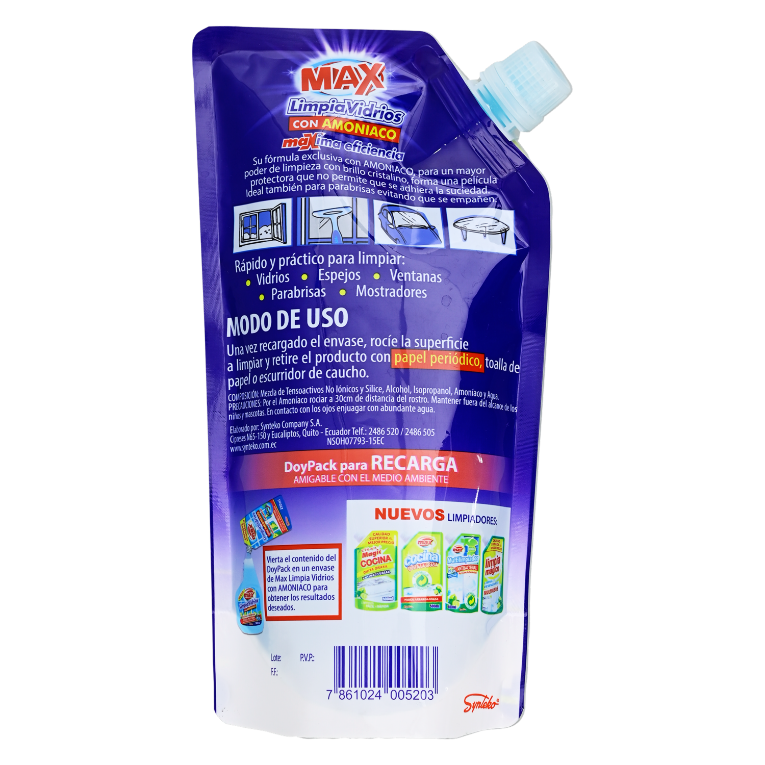 Limpia Vidrios Con Amoniaco MAX Doypack 500 Ml