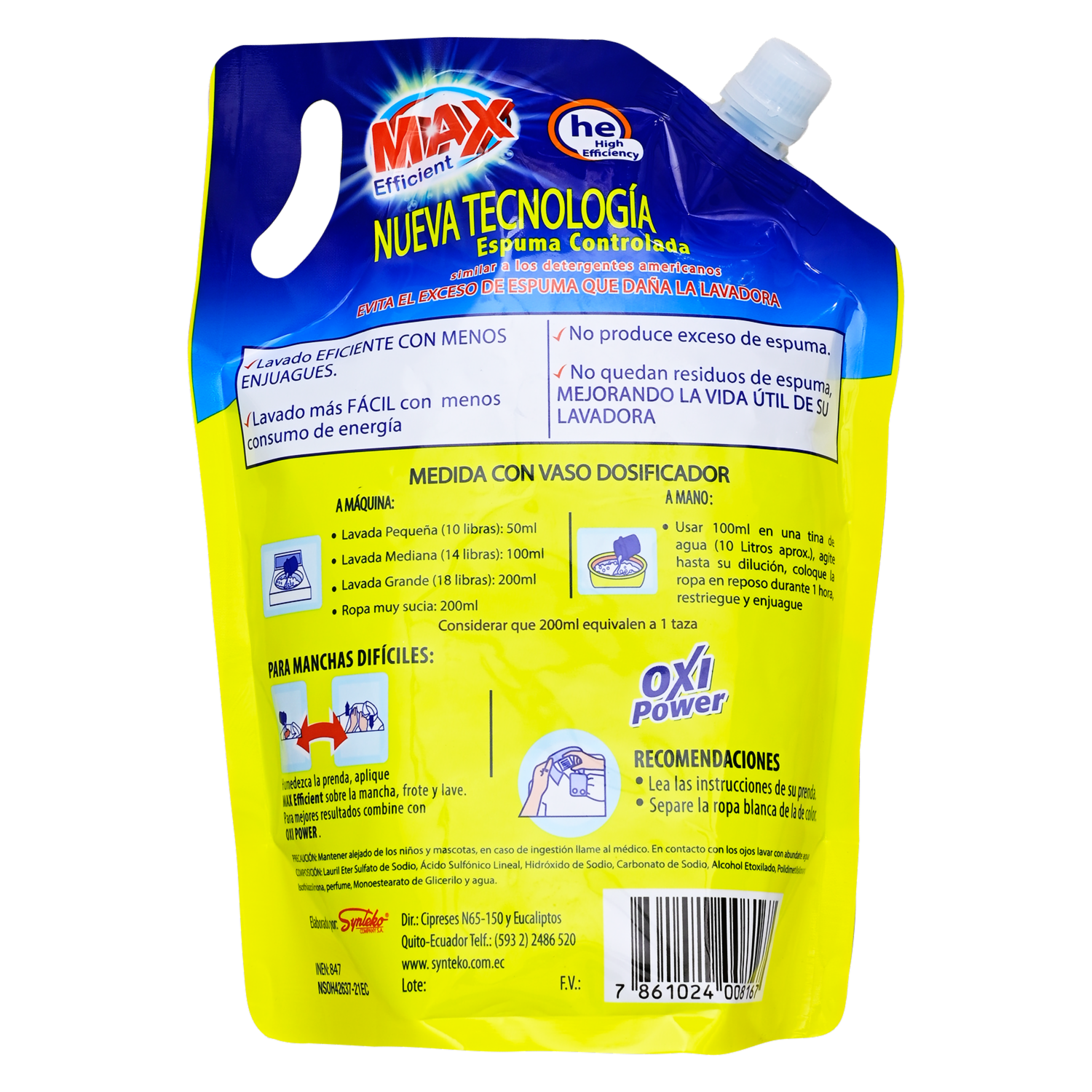 Detergente High Eficient Doy Pack MAX 1 800 Ml