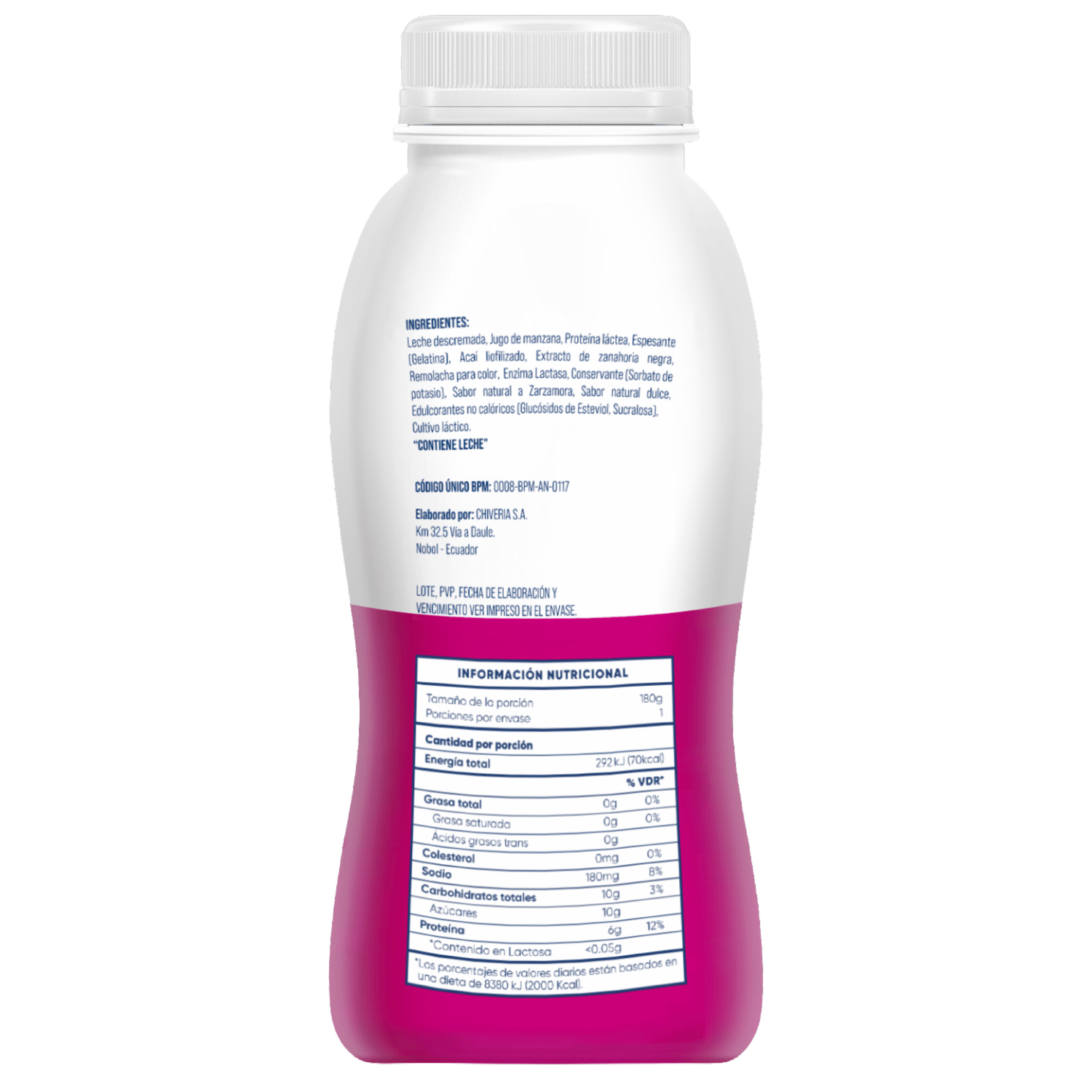 Yogur Deslactosado Descremado Sabor A Acai CHIVERIA 180 G