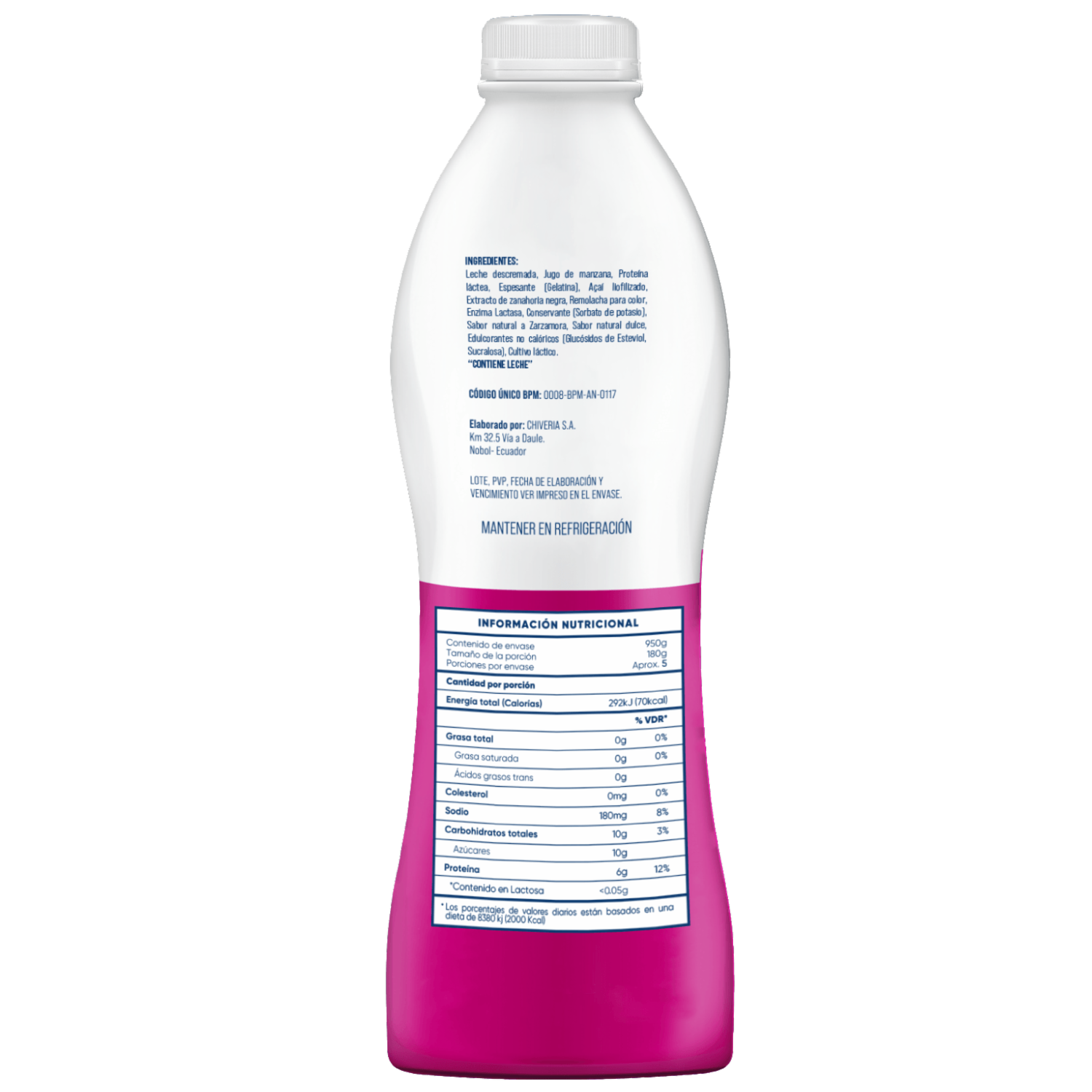 Yogur Deslactosado Descremado Sabor A Acai CHIVERIA 950 G