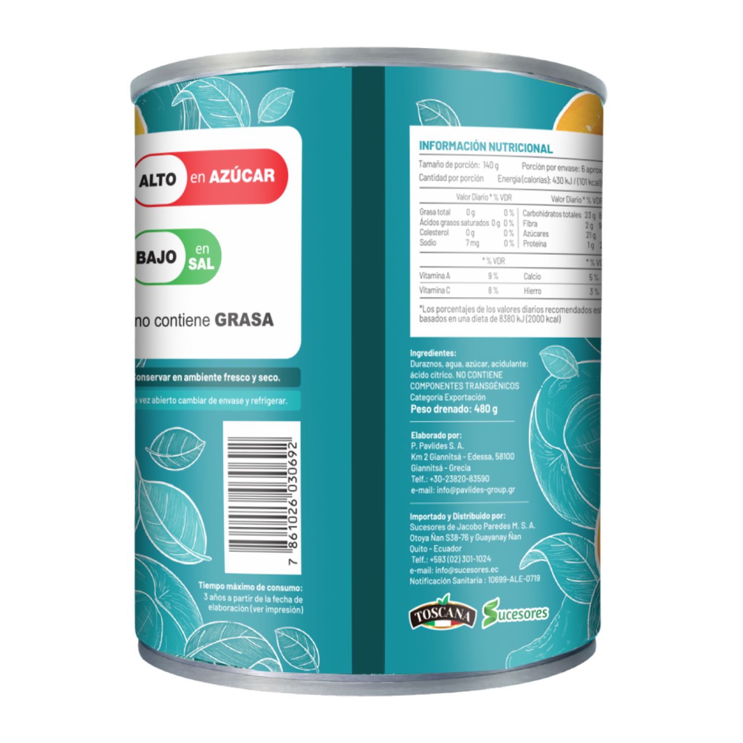 Duraznos Mitades En Almíbar TOSCANA 820 G