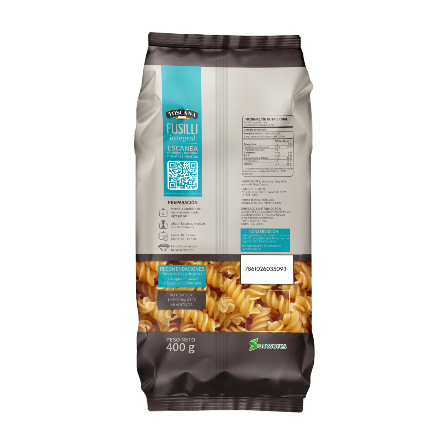 Fideo Integral Fusilli TOSCANA 400 G