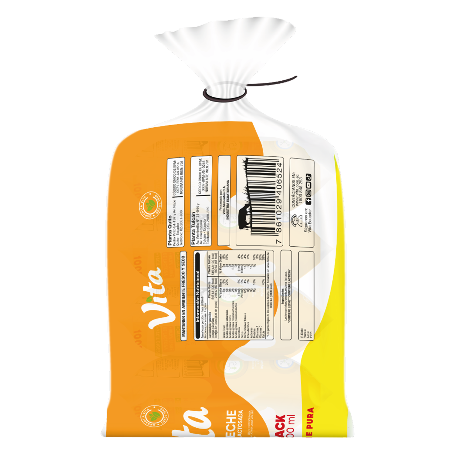 Pack De Leche Deslactosada En Funda VITA 4 X 900 Ml