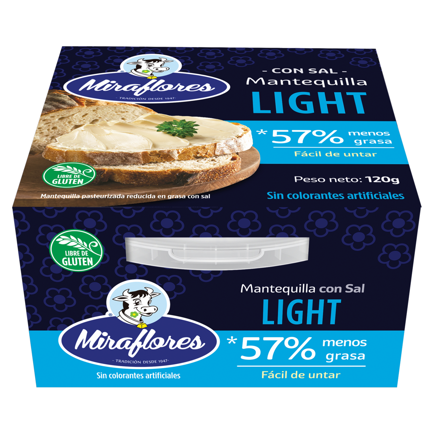 Mantequilla Light Con Sal Reducida En Grasa MIRAFLORES 120 G
