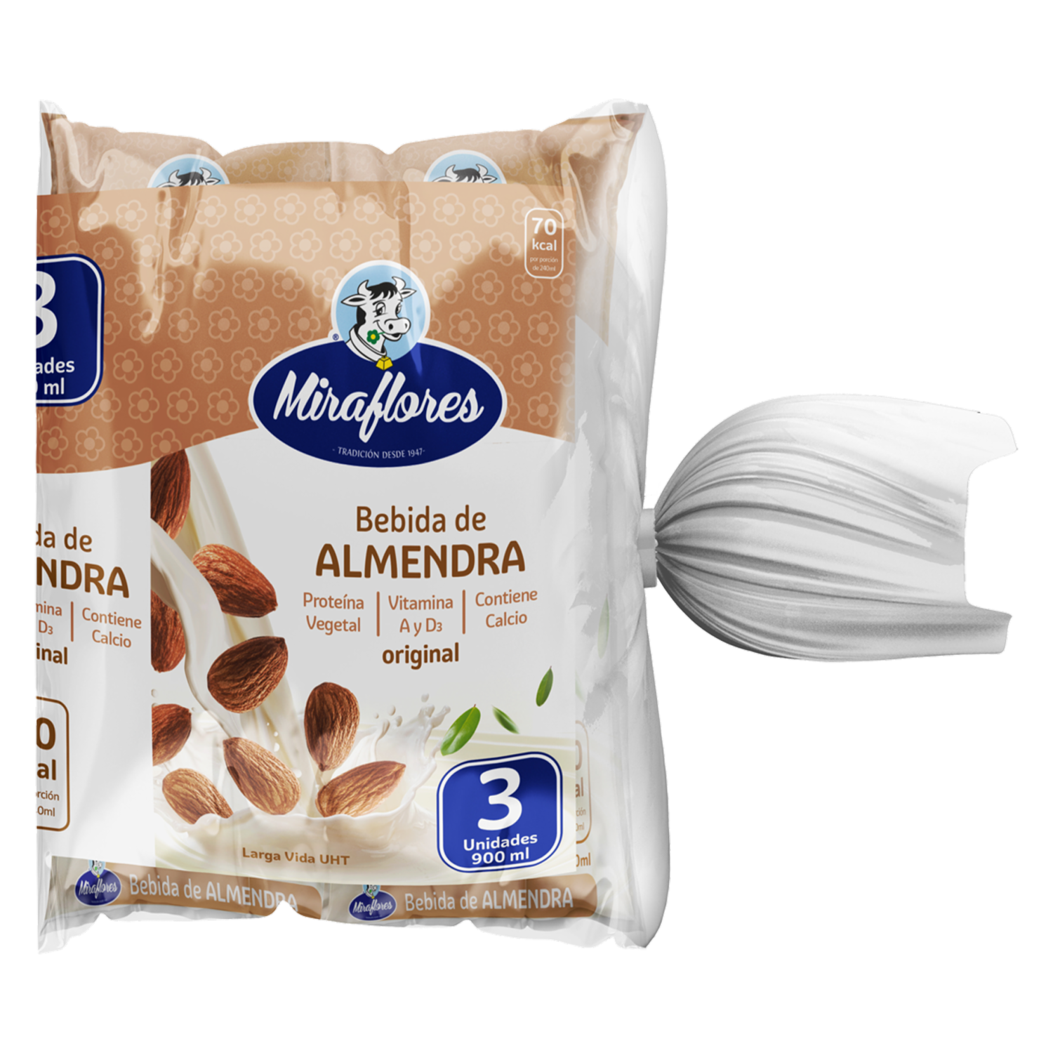 Bebida De Almendras Proteína Vegetal Original MIRAFLORES 3 X 900 Ml