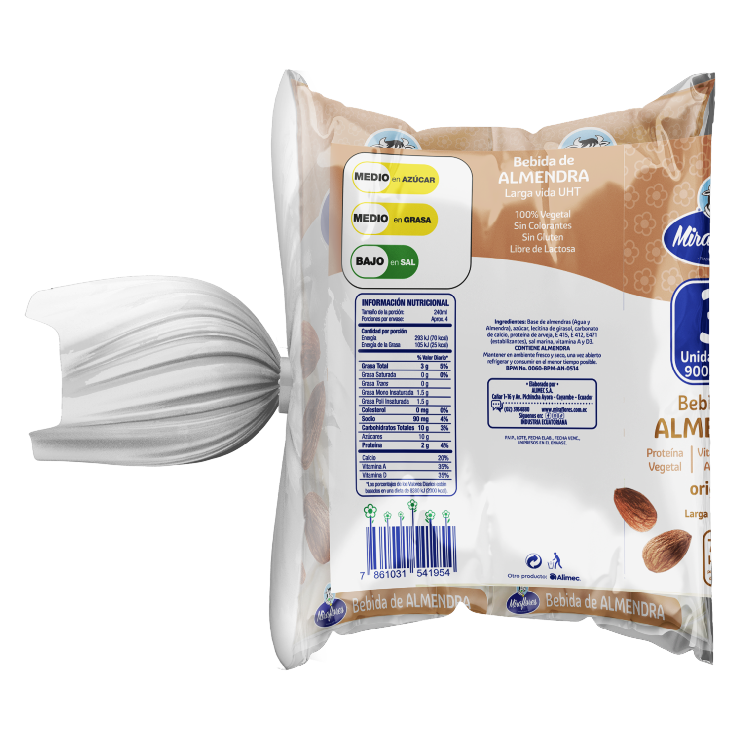 Bebida De Almendra Proteína Vegetal Original MIRAFLORES 3 X 900 Ml