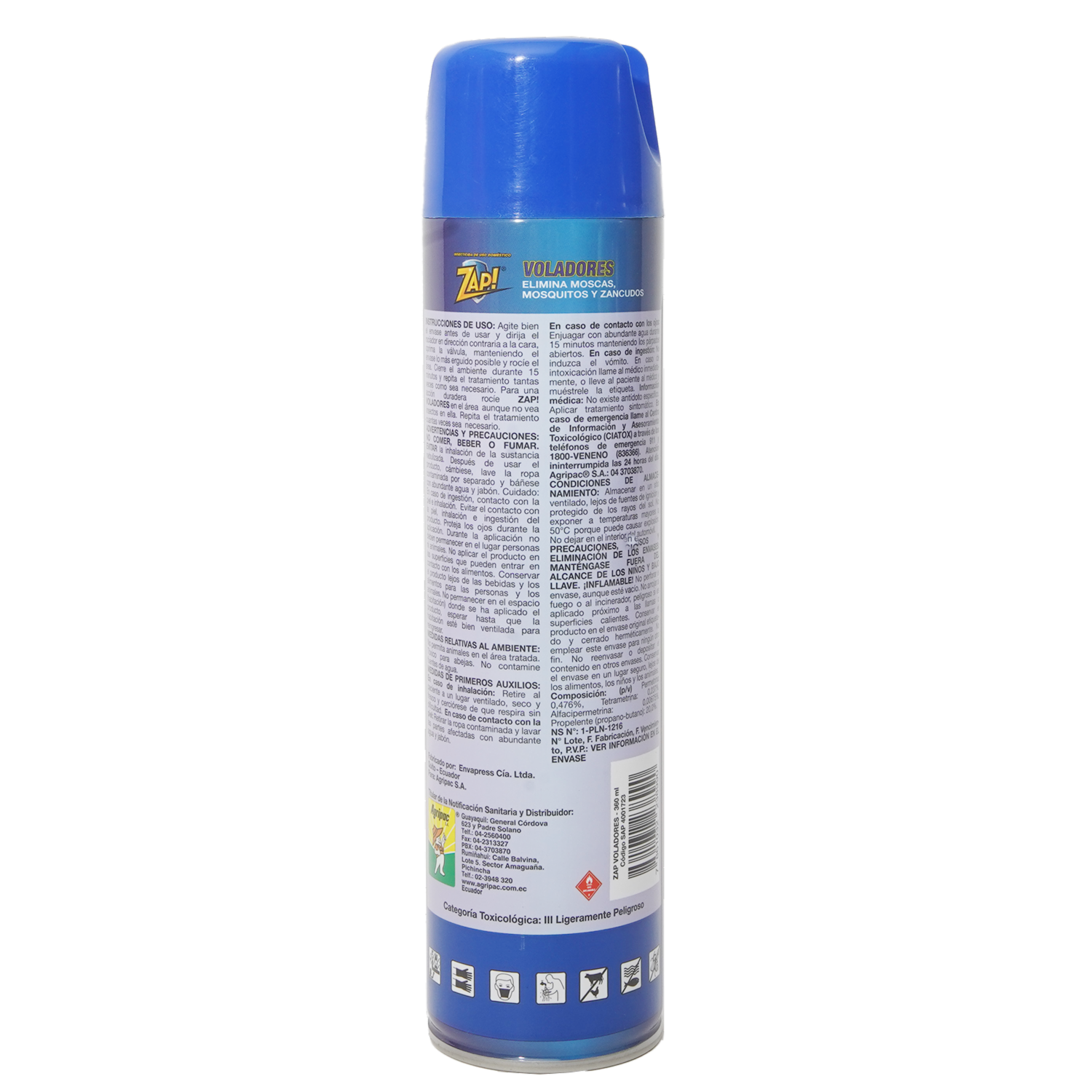 Insecticida En
 Aerosol Para Voladores ZAP 360 Ml