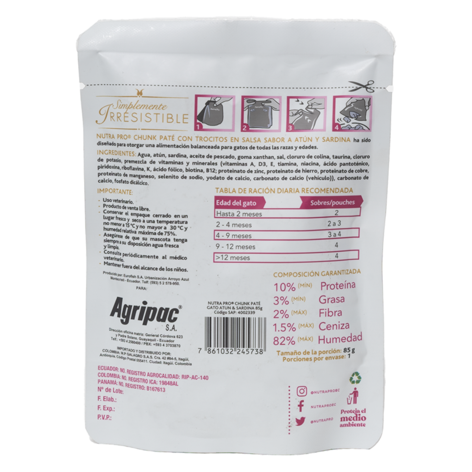 Alimento Para Gatos Sabor A Pate Atún Y Sardina NUTRAPRO 85 G