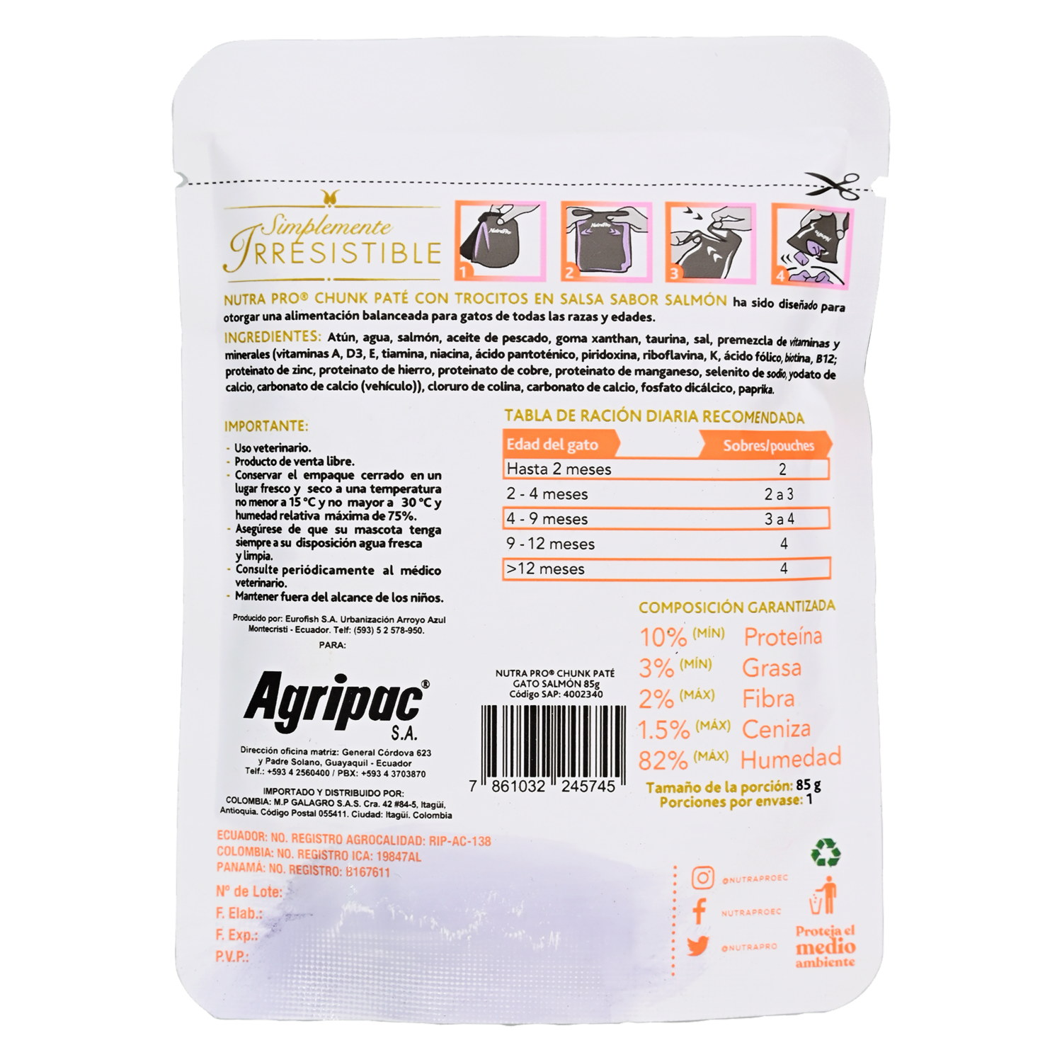 Alimento Húmedo Para Gatos Sabor A Salmón Pouch NUTRAPRO 85 G