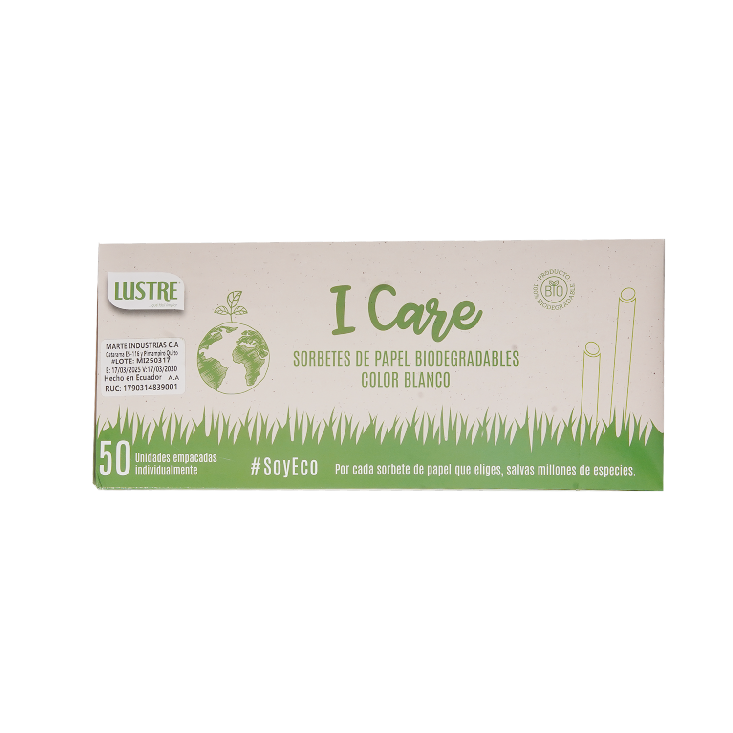 Sorbetes 100 %Celulosa LUSTRE 50 Unidades