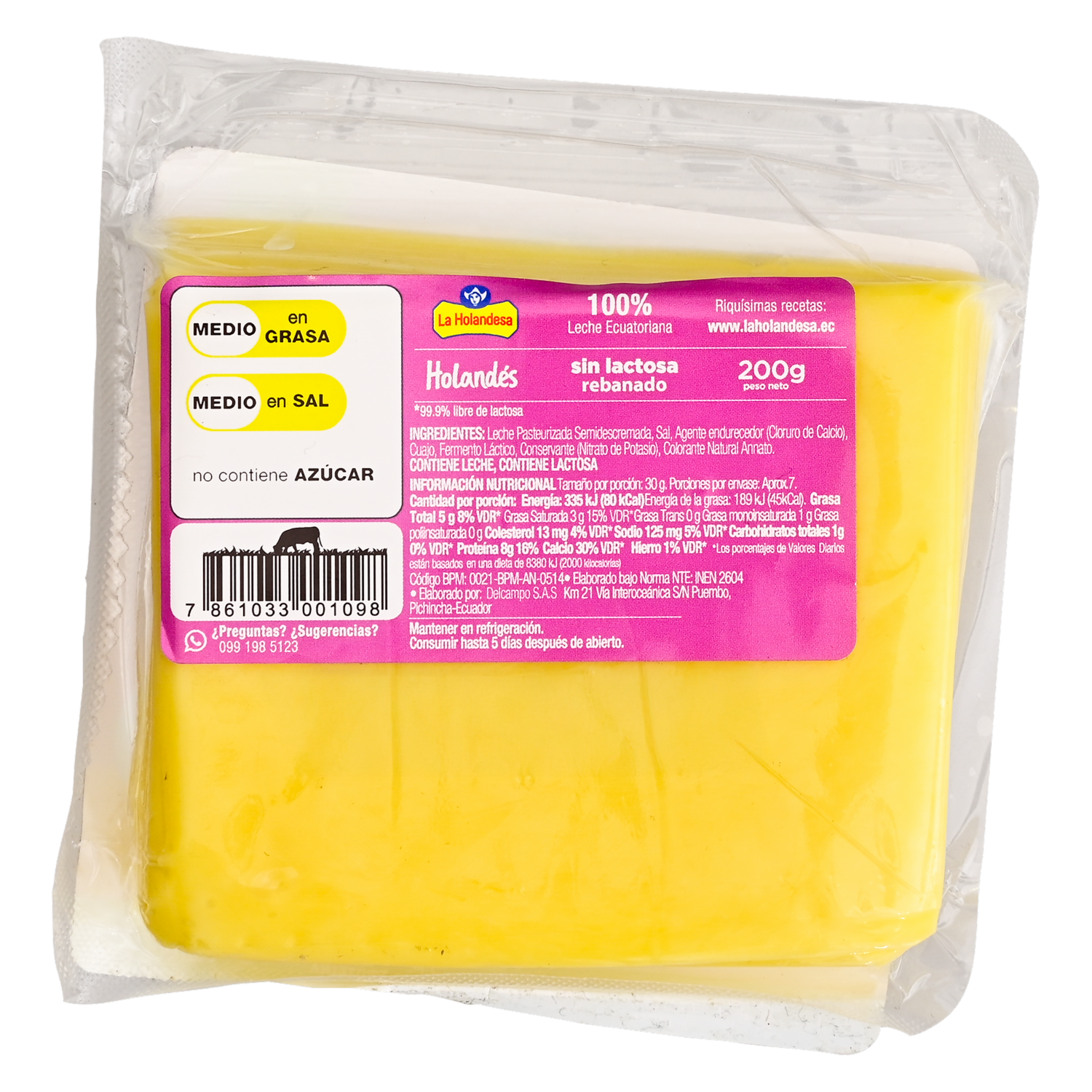 Queso Holandés Deslactosado Rebanado LA HOLANDESA 200 G