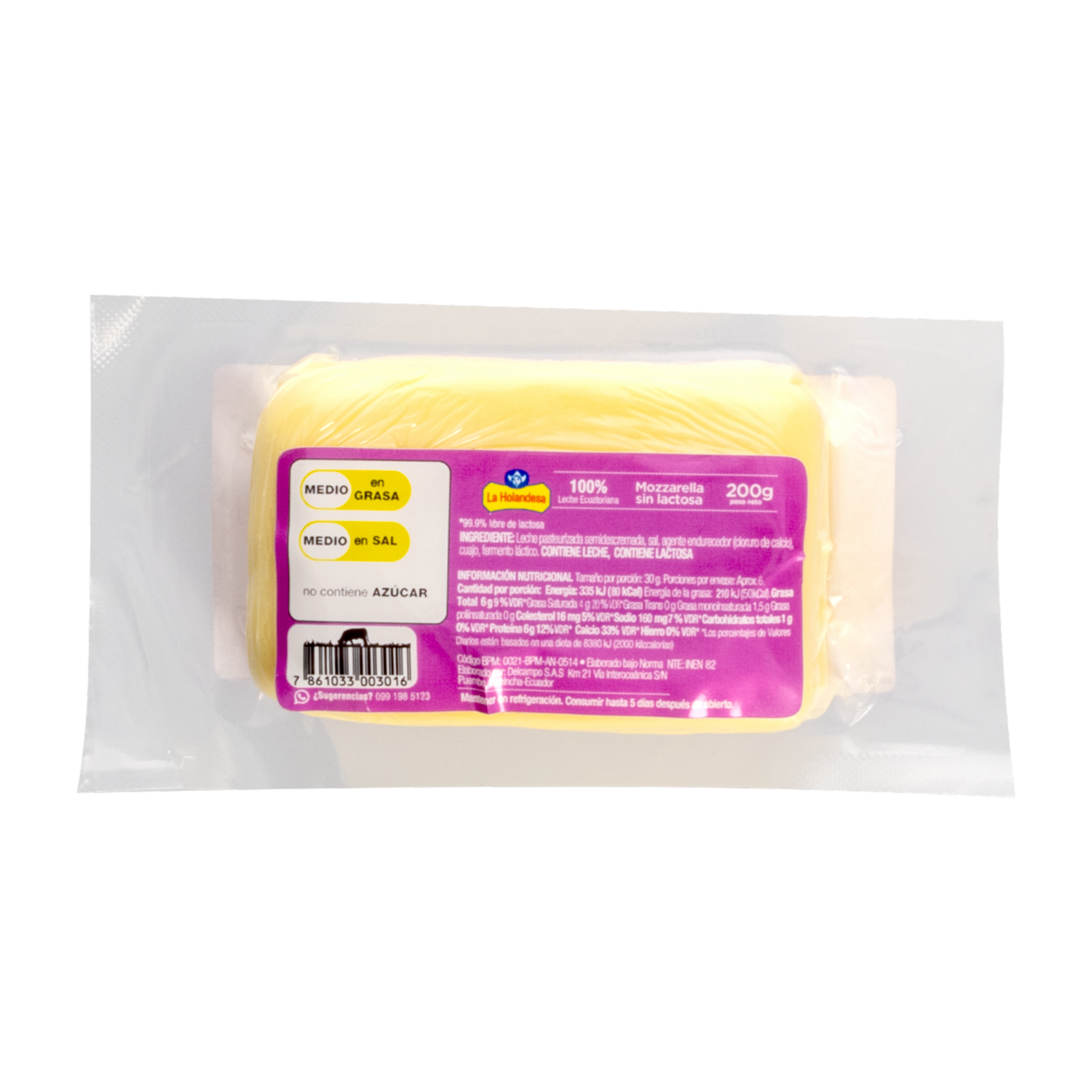 Queso Mozzarella Sin Lactosa LA HOLANDESA 200 G