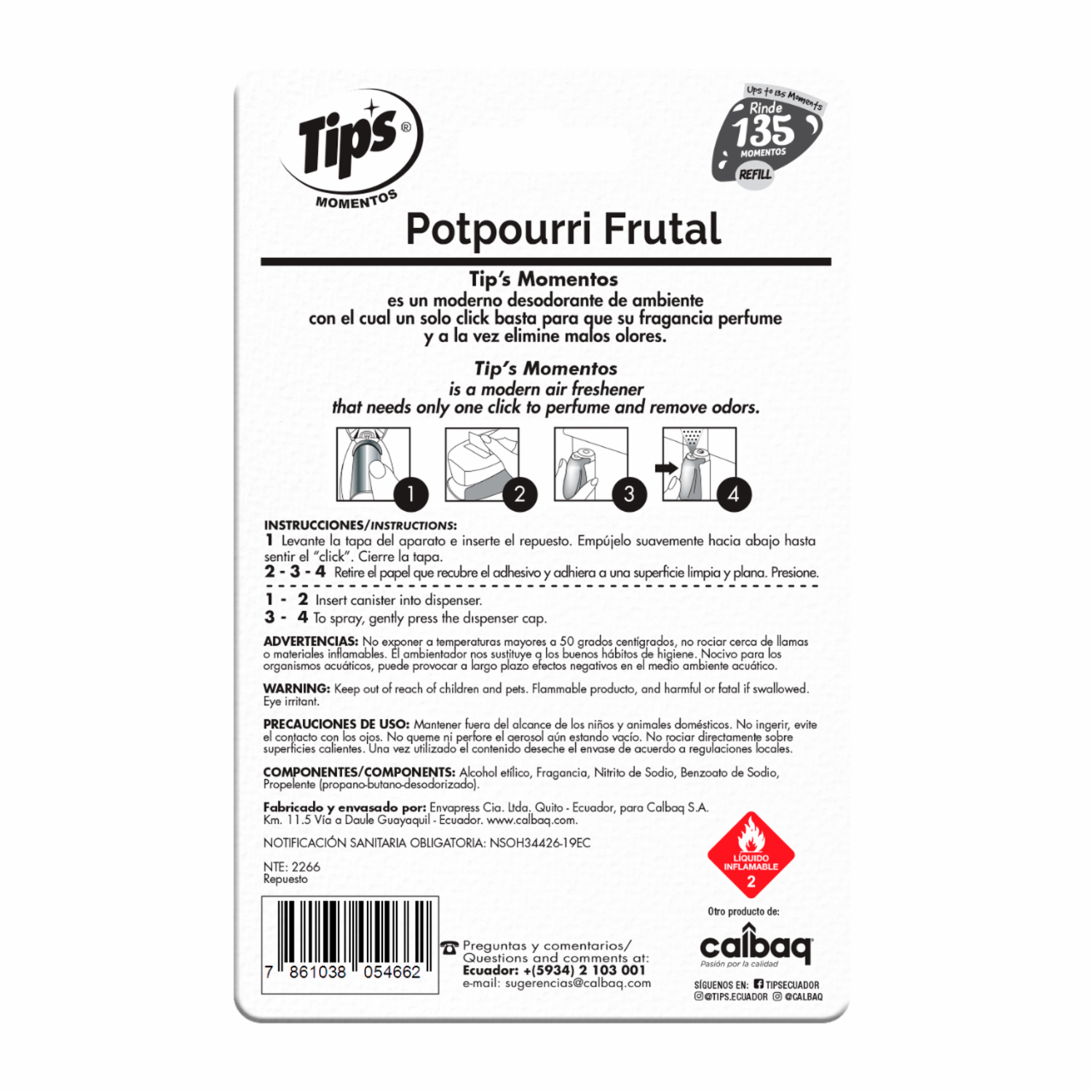 Desodorante Ambiental Momentos Popurrí Repuesto TIPS 12 Ml