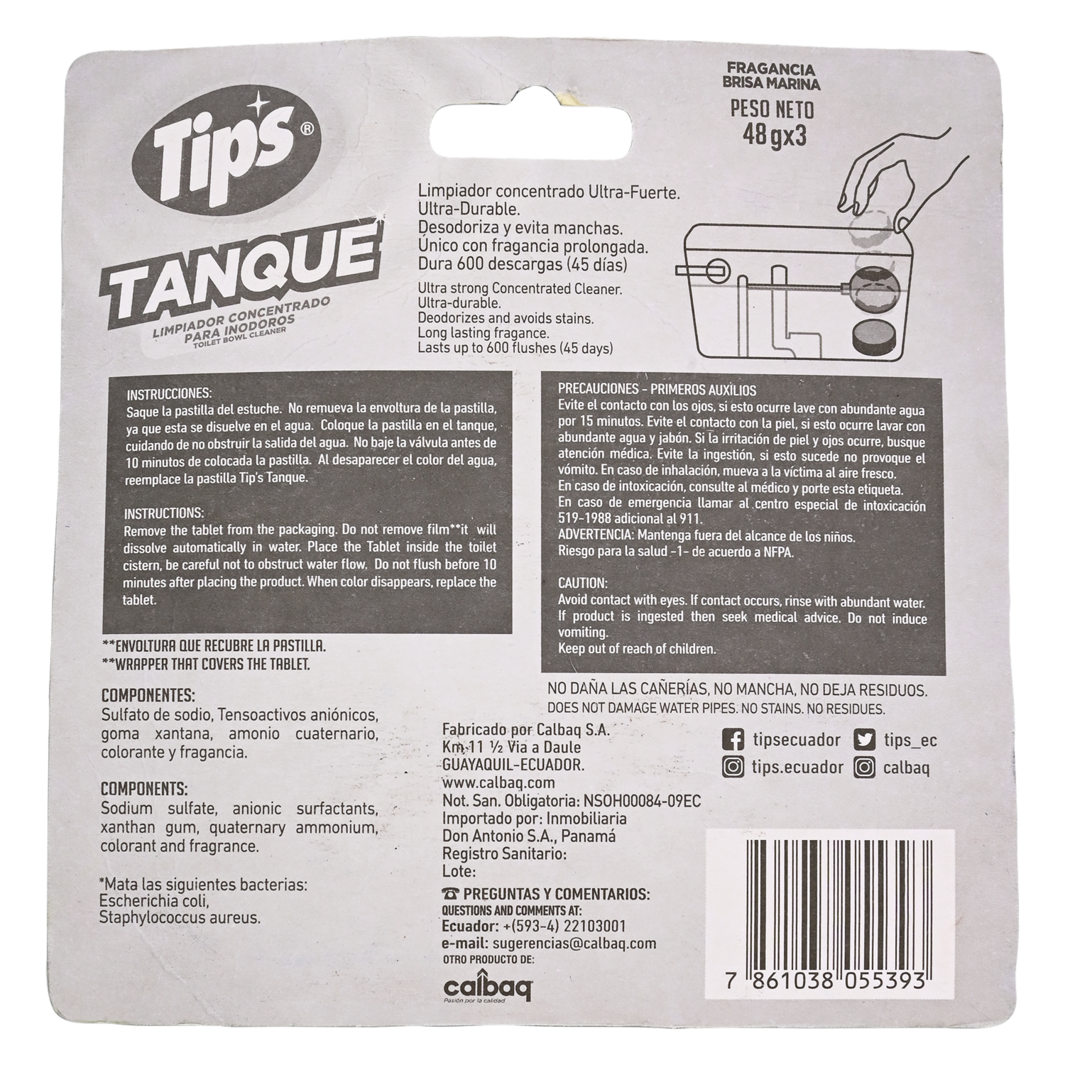 Pastillas Para Tanque Brisa Marina TIPS 3 Uds X 48 G