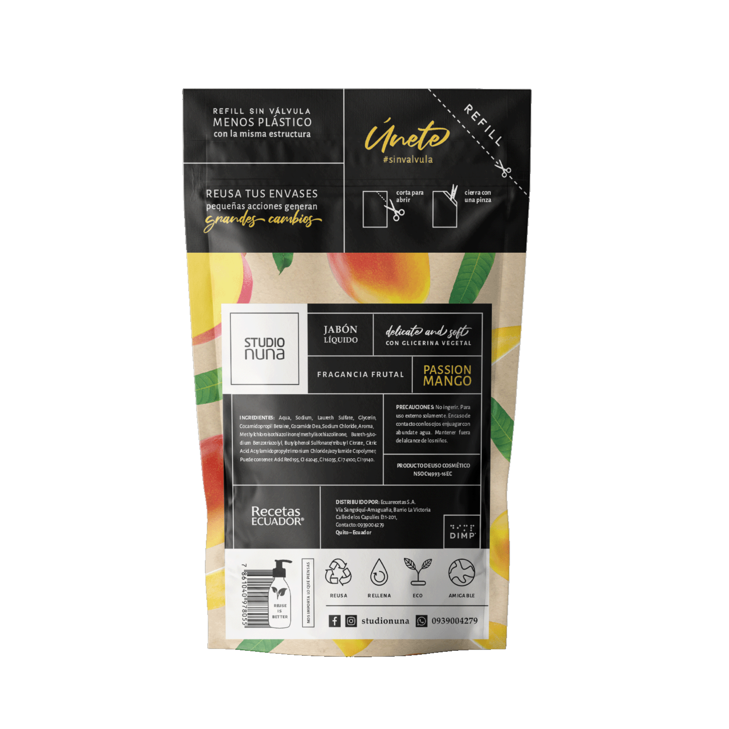 Jabón Líquido Con Glicerina Vegetal Aroma A Passion De Mango STUDIO NUNA 500 Ml