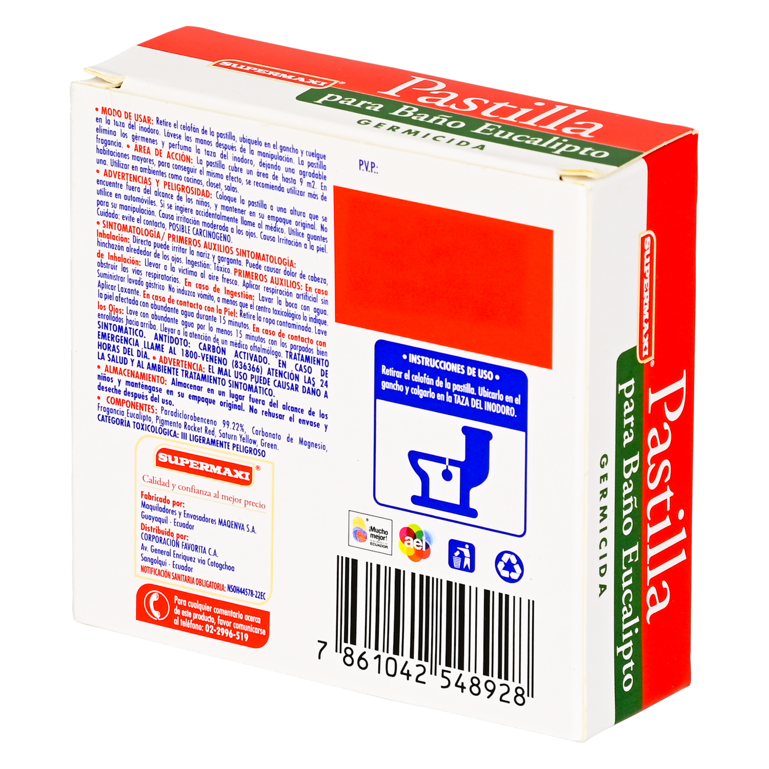 Pastilla Desinfectante Para Baño Fragancia A Eucalipto SUPERMAXI 90 G
