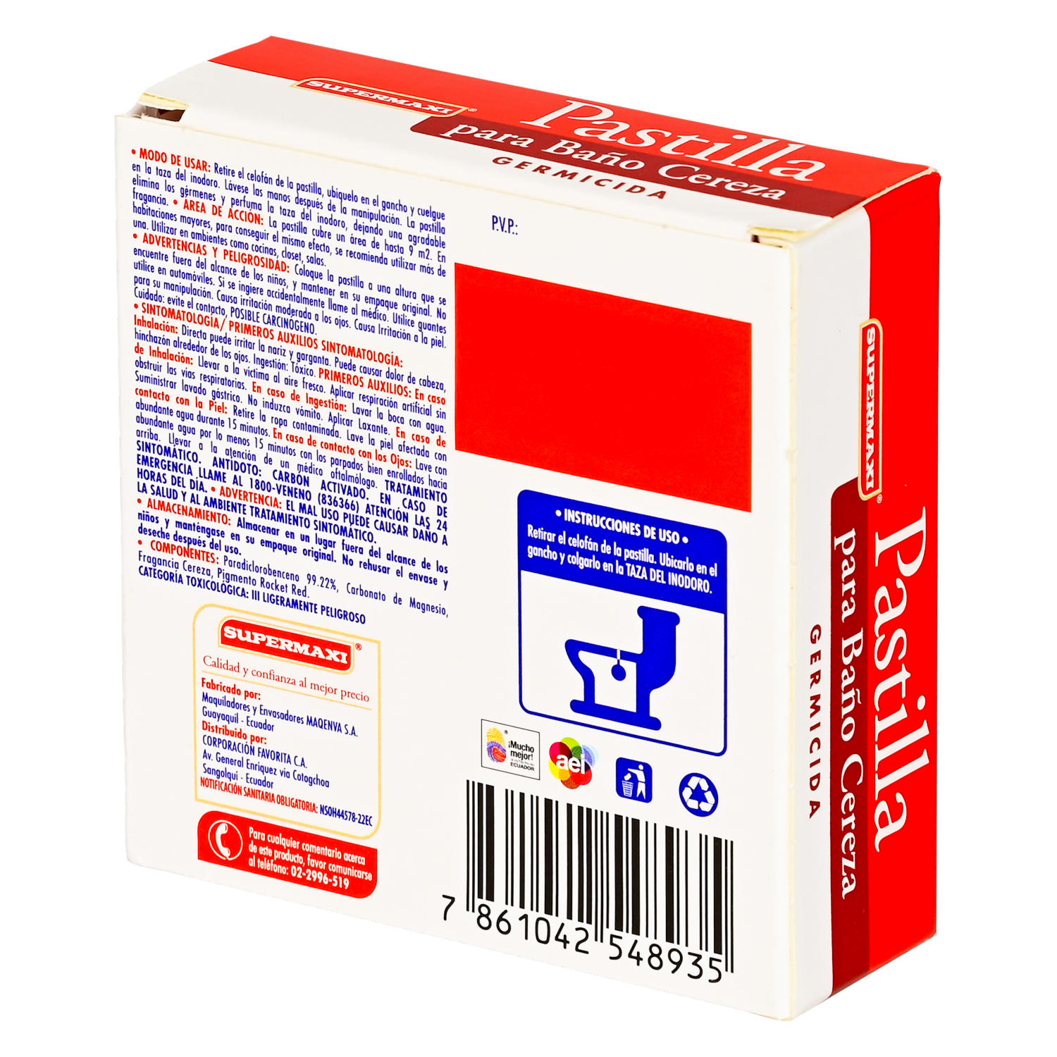 Pastilla Desinfectante Para Baño Fragancia Cereza SUPERMAXI 90 G