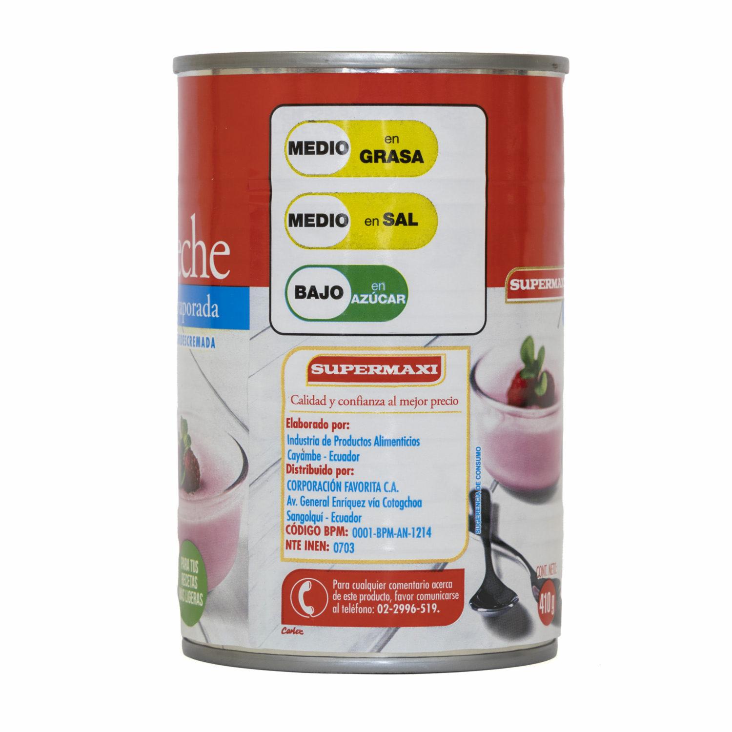 Leche Evaporada Semidescremada SUPERMAXI 410 G