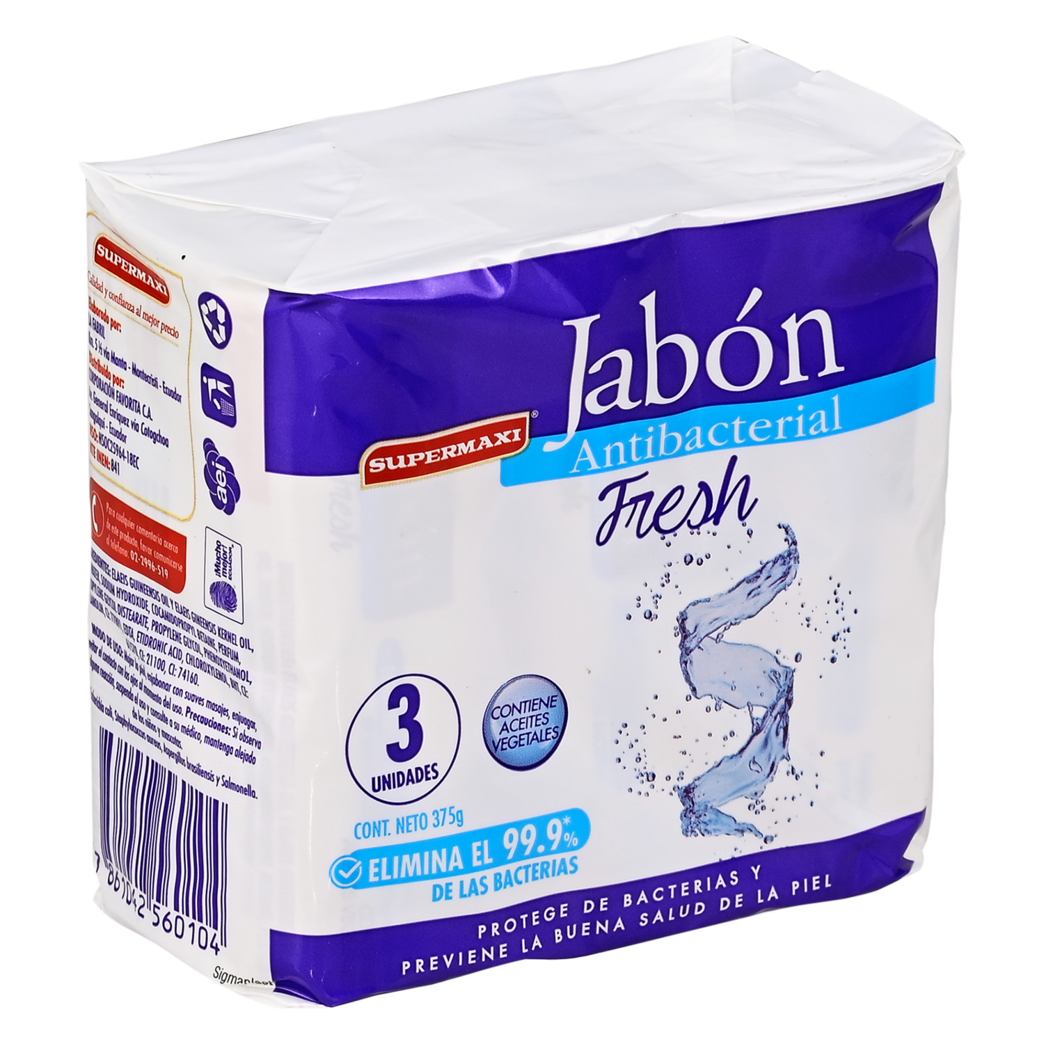 Jabón De Tocador Antibacterial Fresh SUPERMAXI 375 G