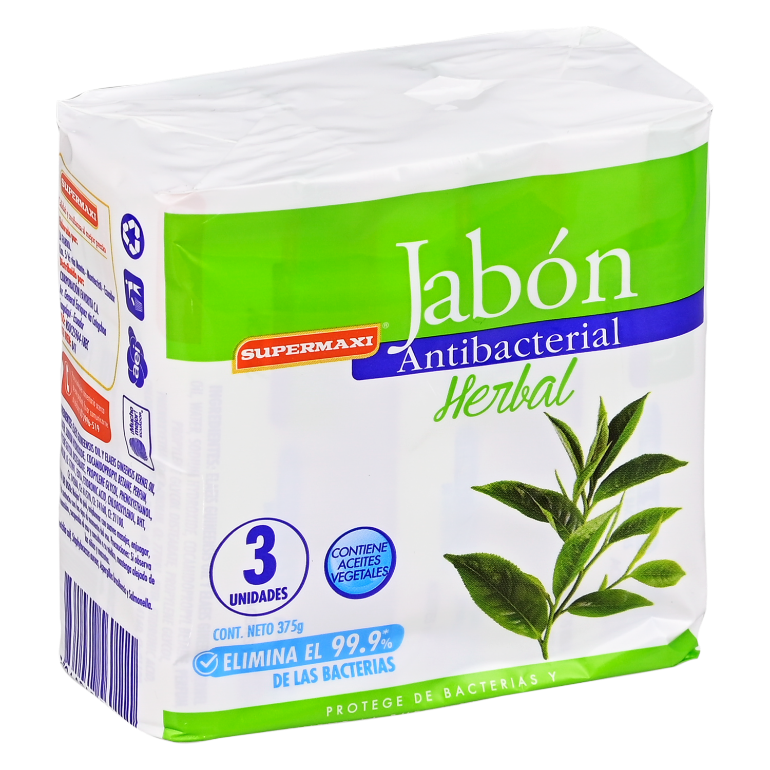 Jabón De Tocador Antibacterial Herbal SUPERMAXI 375 G