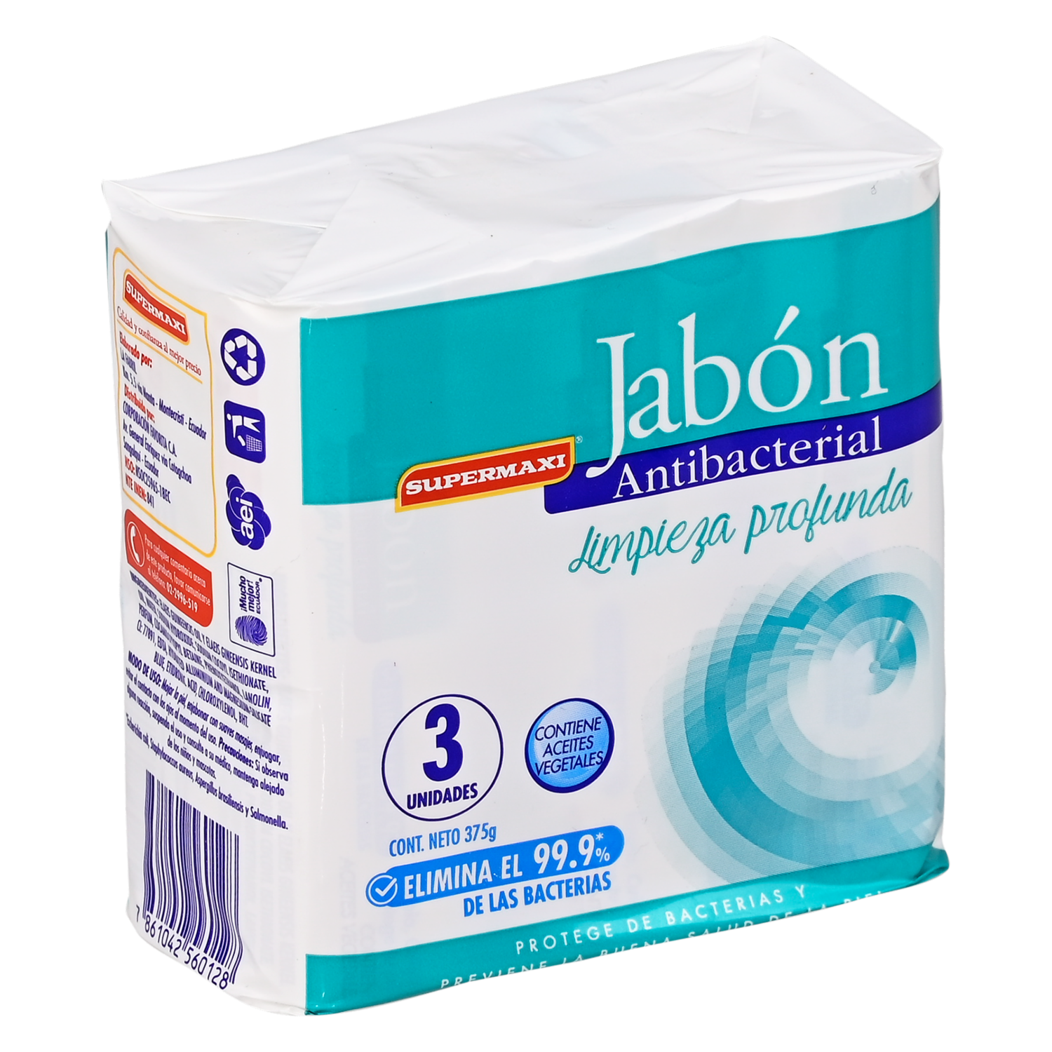 Jabón De Tocador Antibacterial Limpieza Profunda SUPERMAXI 375G