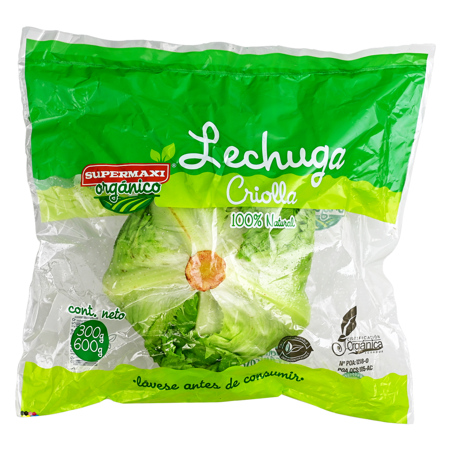Lechuga Criolla Orgánica SUPERMAXI 300-600g