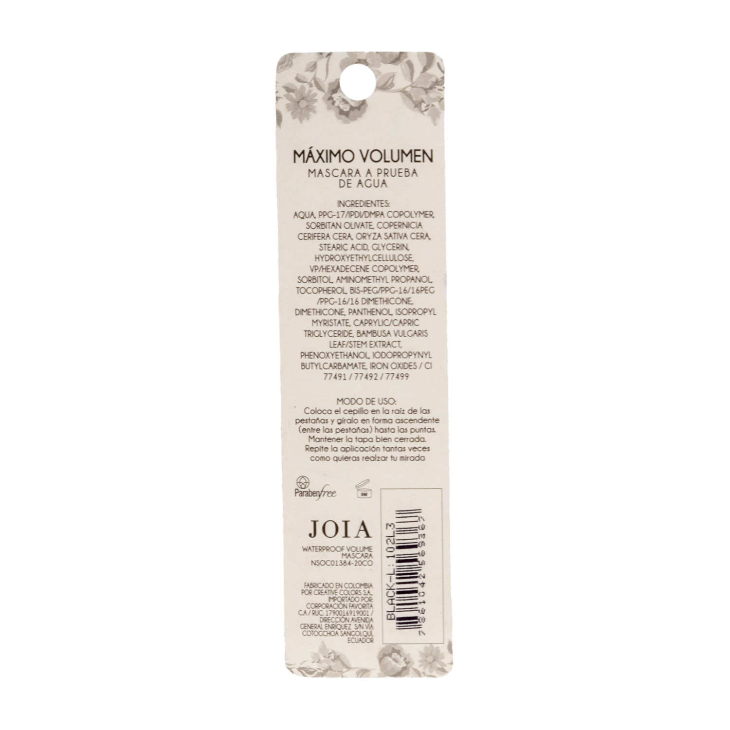 Máscara De Pestañas Waterproof Volume Color Negro JOIA Unidad