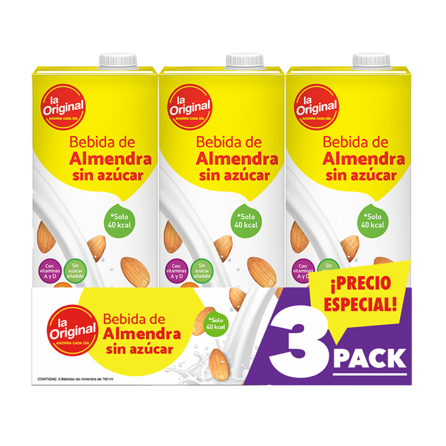 Bebida De Almendras Sin Azúcar LA ORIGINAL 3 X 750 Ml