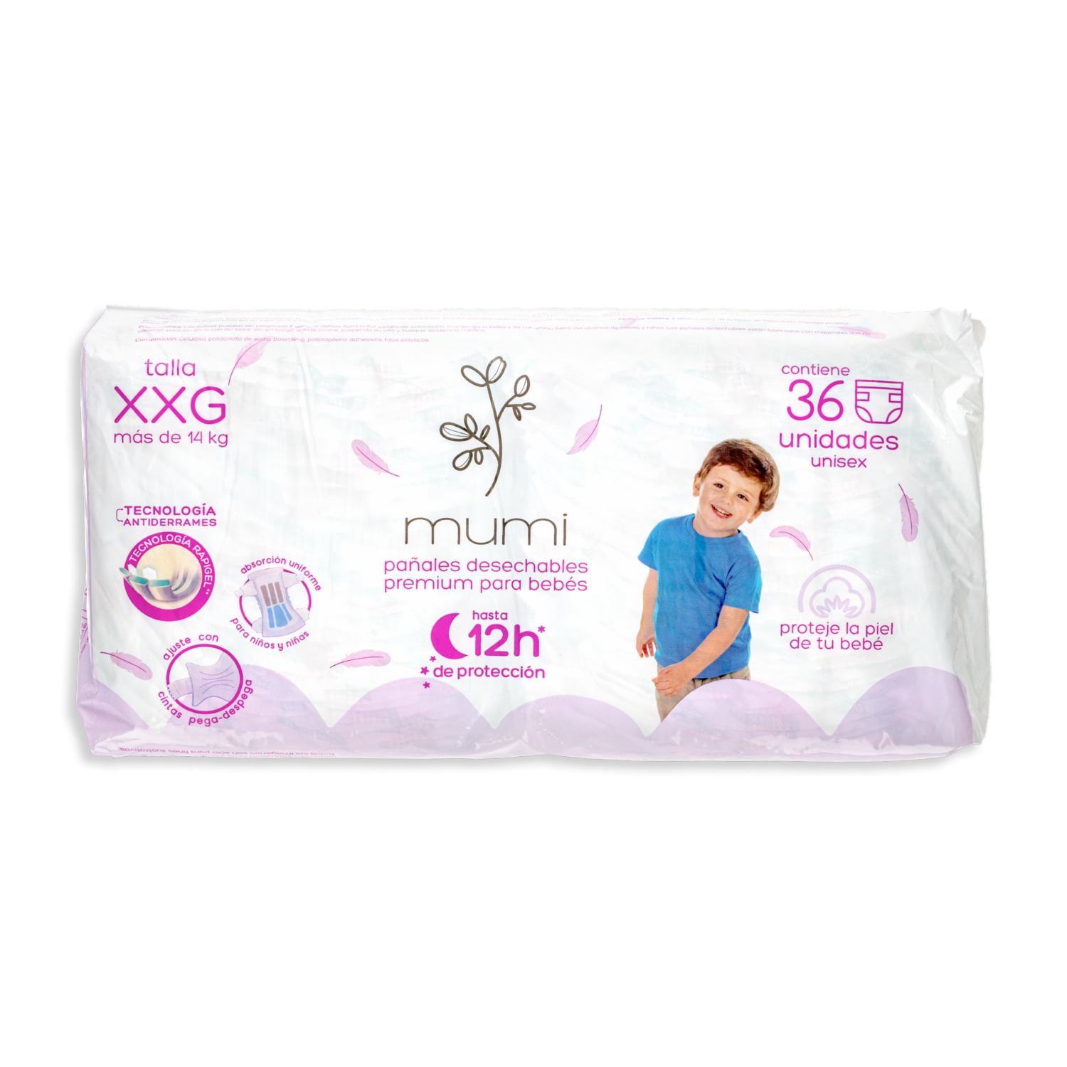 Pañales Desechables Premium Para Bebés Tecnología Antiderrames XXG MUMI X 36 Uds
