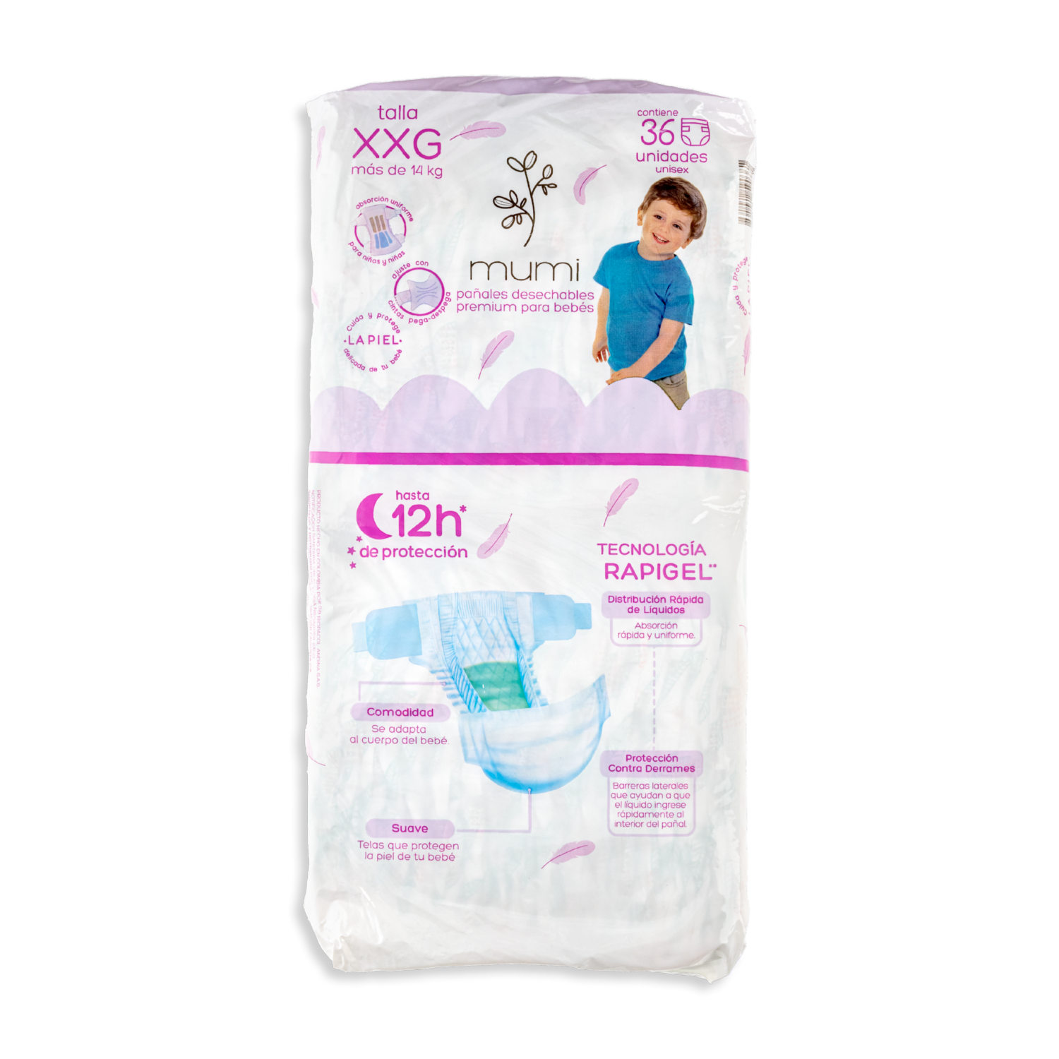 Pañales Desechables Premium Para Bebés Tecnología Antiderrames XXG MUMI X 36 Uds