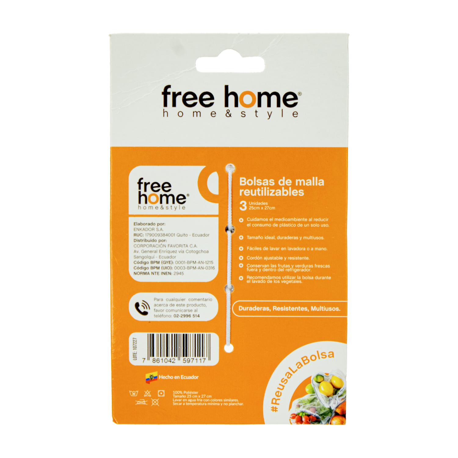 Set De Bolsas Para Frutas Y Verduras FREE HOME X 3 Uds