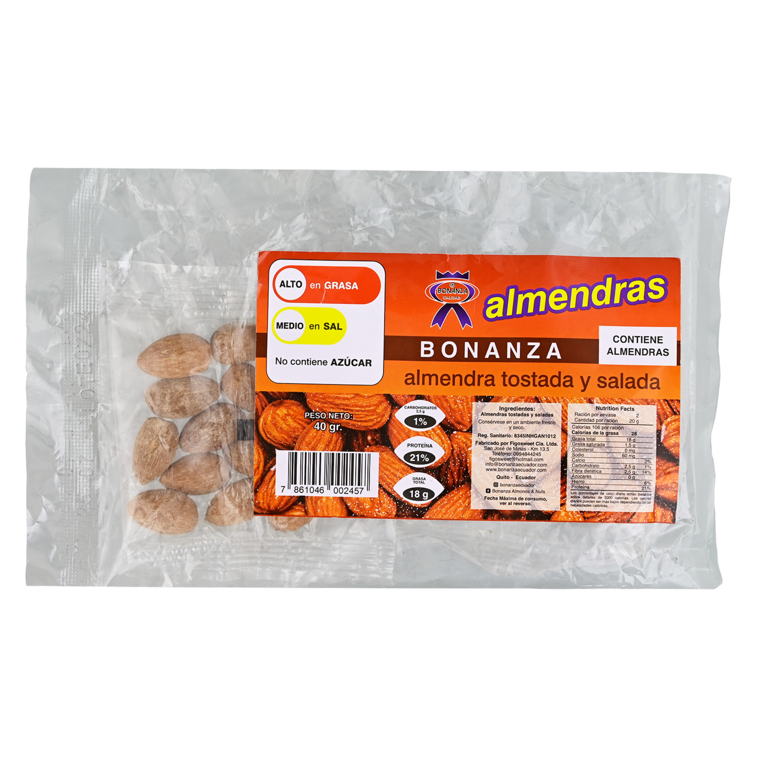 Almendras Tostada Salada BONANZA 40 G