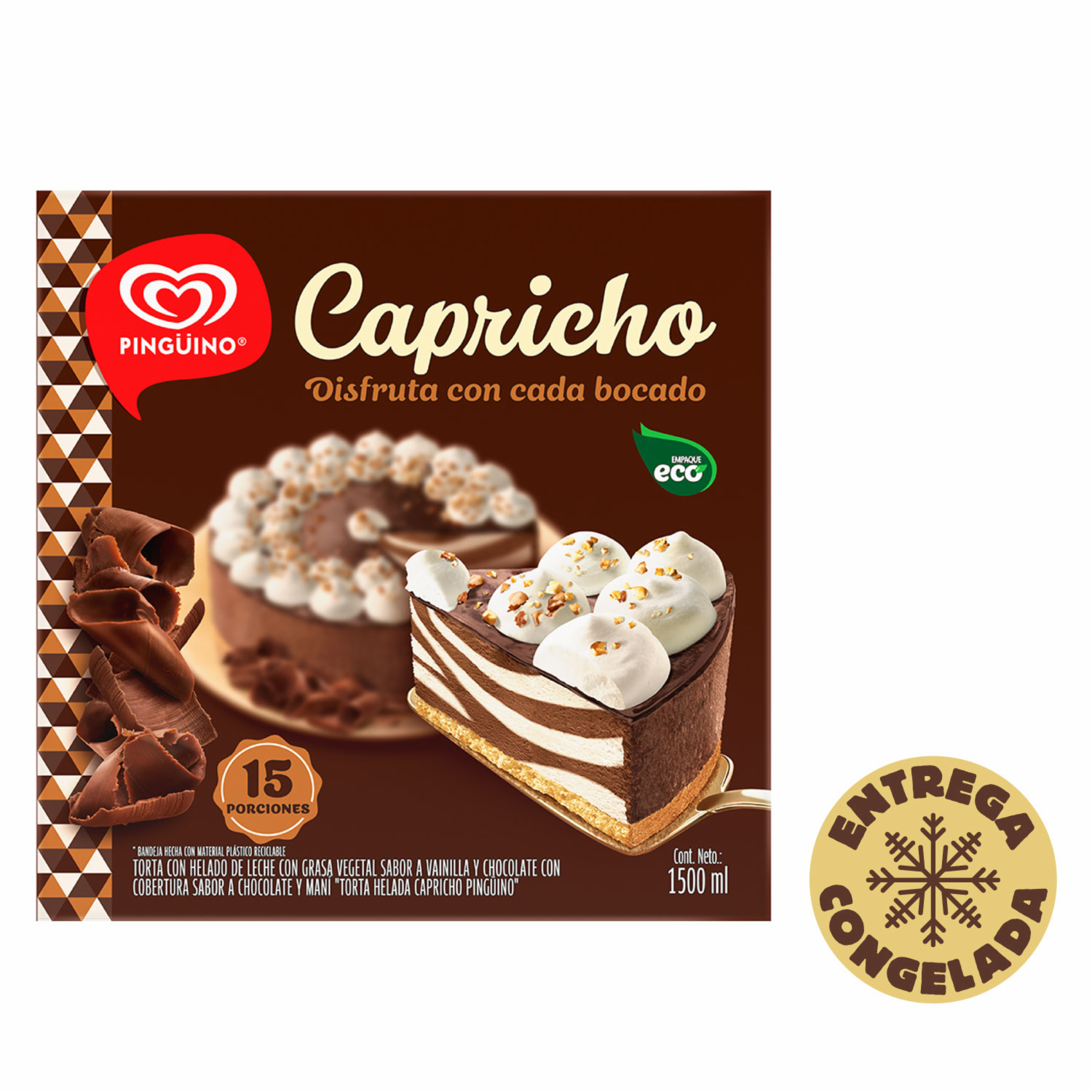 Torta Helada Capricho Vainilla Y Chocolate 15 Porciones PINGÜINO 1500 Ml