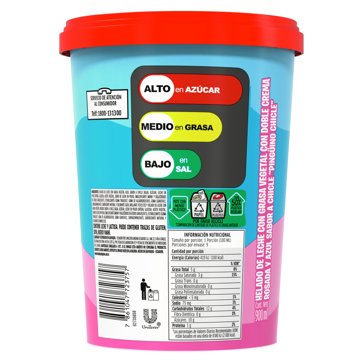 Helado Clásico Chicle PINGÜINO 900 Ml
