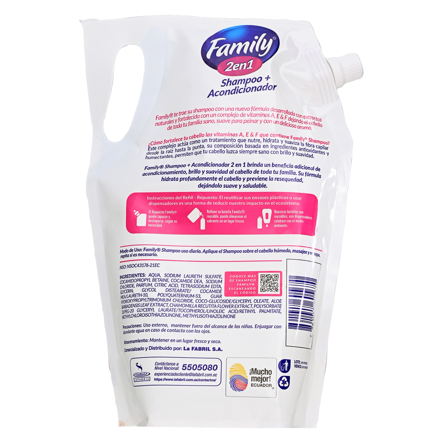 Kit Capilar 2en1 Shampoo+acondicionador Limpieza Y Suavidad FAMILY Doypack 970 Ml
