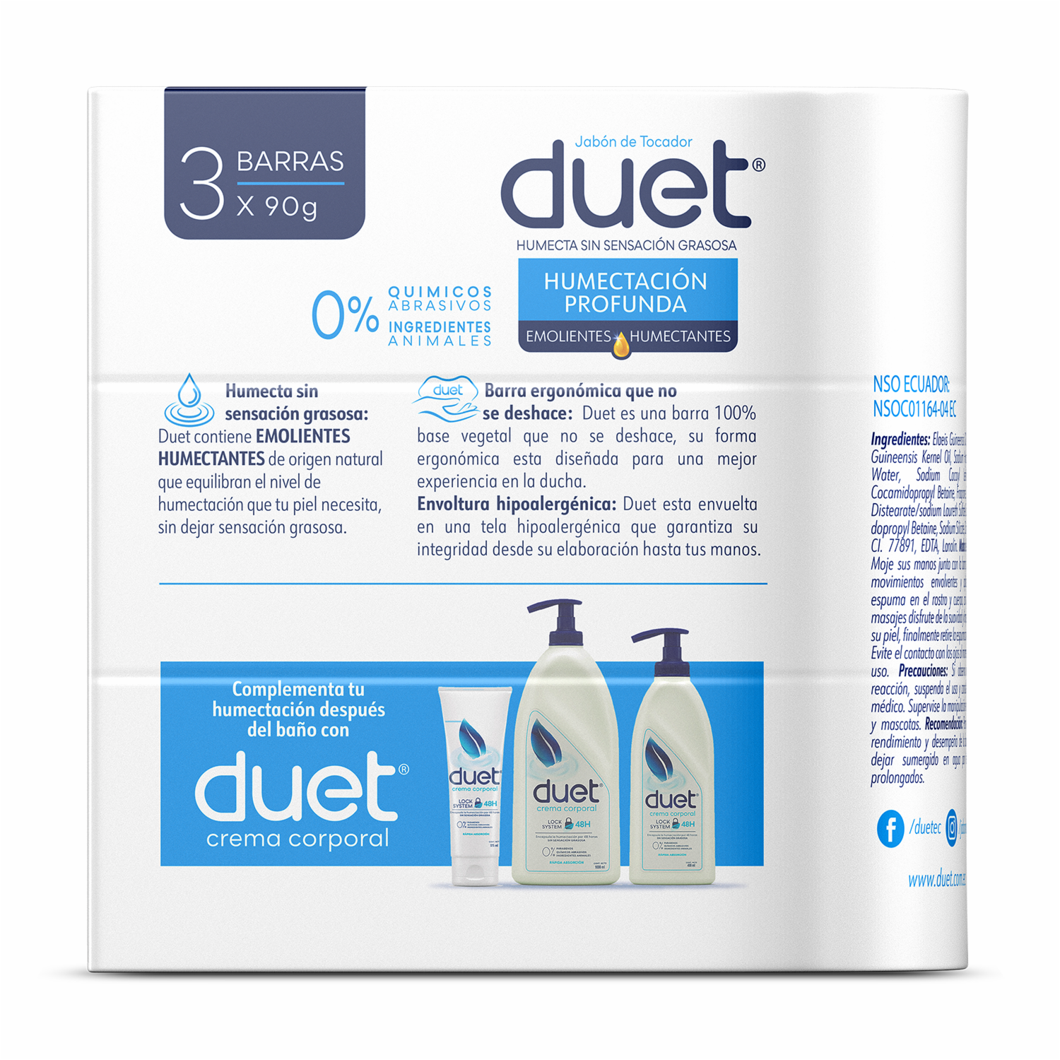 Jabón De Tocador Barra Humectante DUET 3X90G