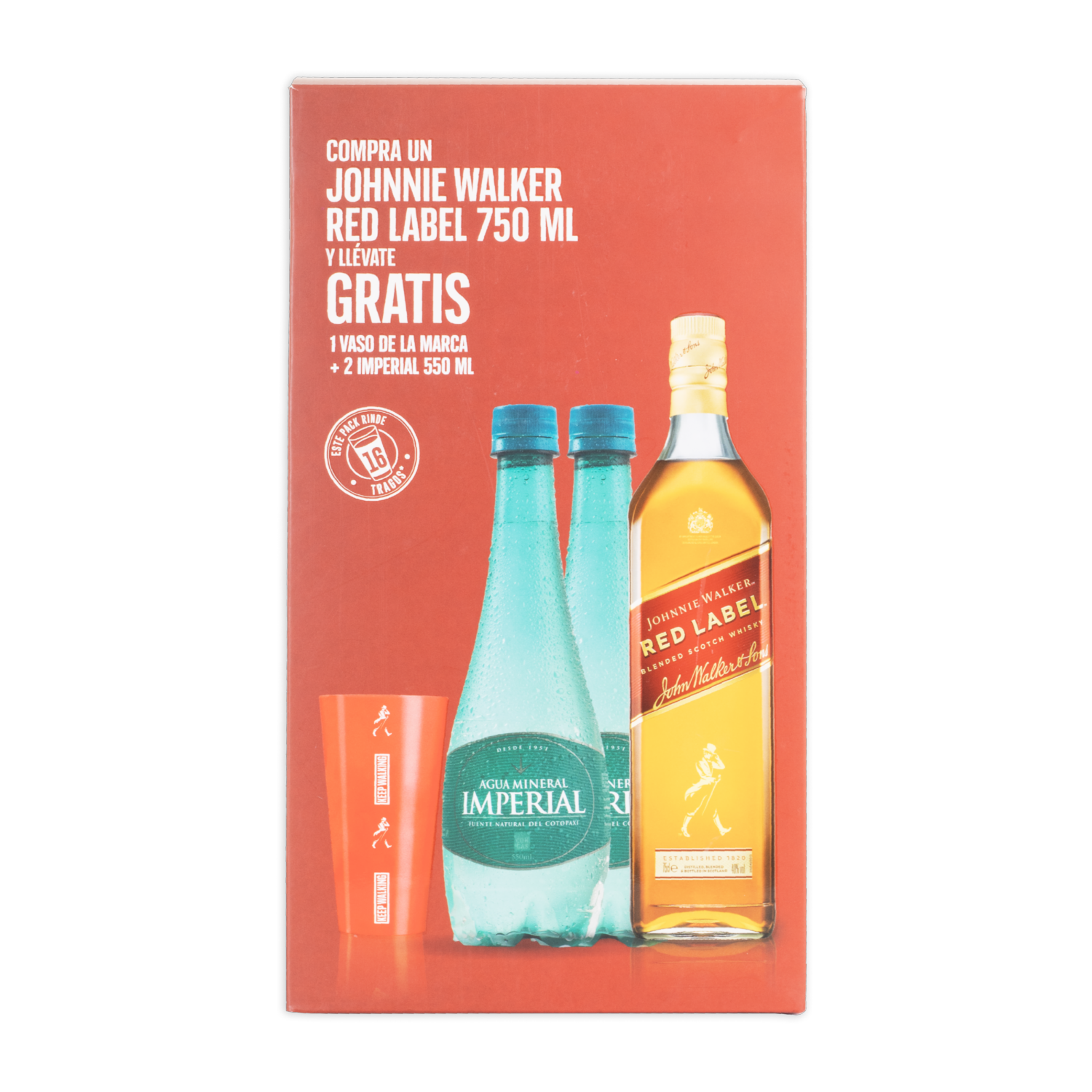 Whisky Red + Vaso Metálico + 2 Aguas JOHNNIE WALKER 750 Ml + VASO+2AGUA