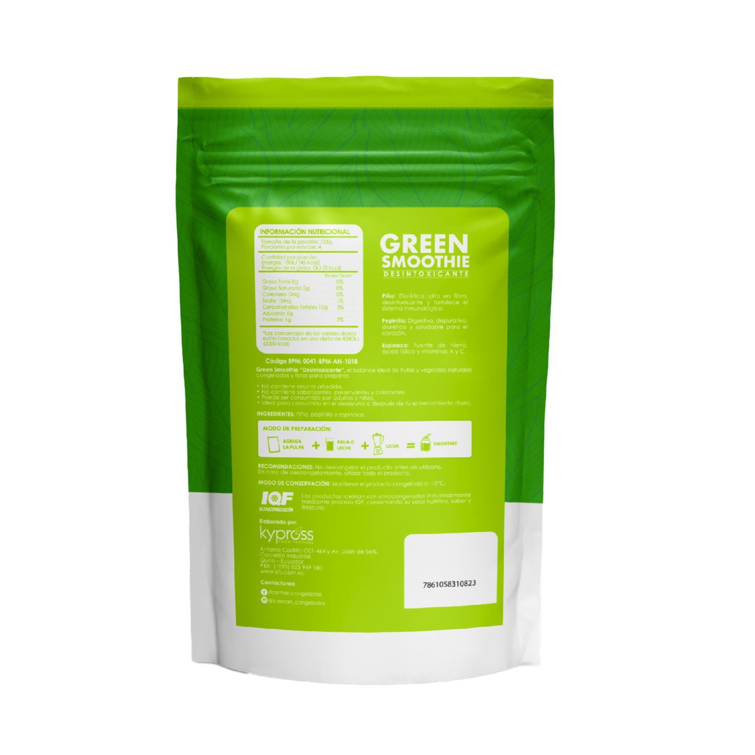 Green Smoothie Piña, Pepinillo, Espinaca ICEMAN 4 Uds X 125 G