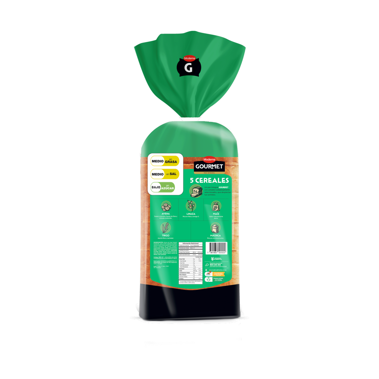 Pan Gourmet 5 Cereales 1/2 Molde MODERNA 350 G