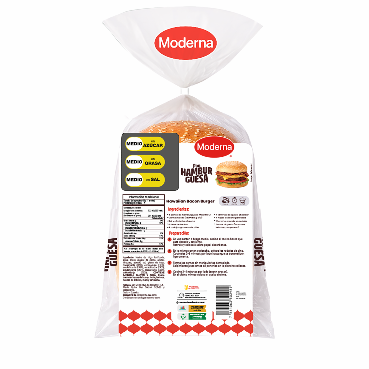 Pan Hamburguesa Grande MODERNA X 4 Uds