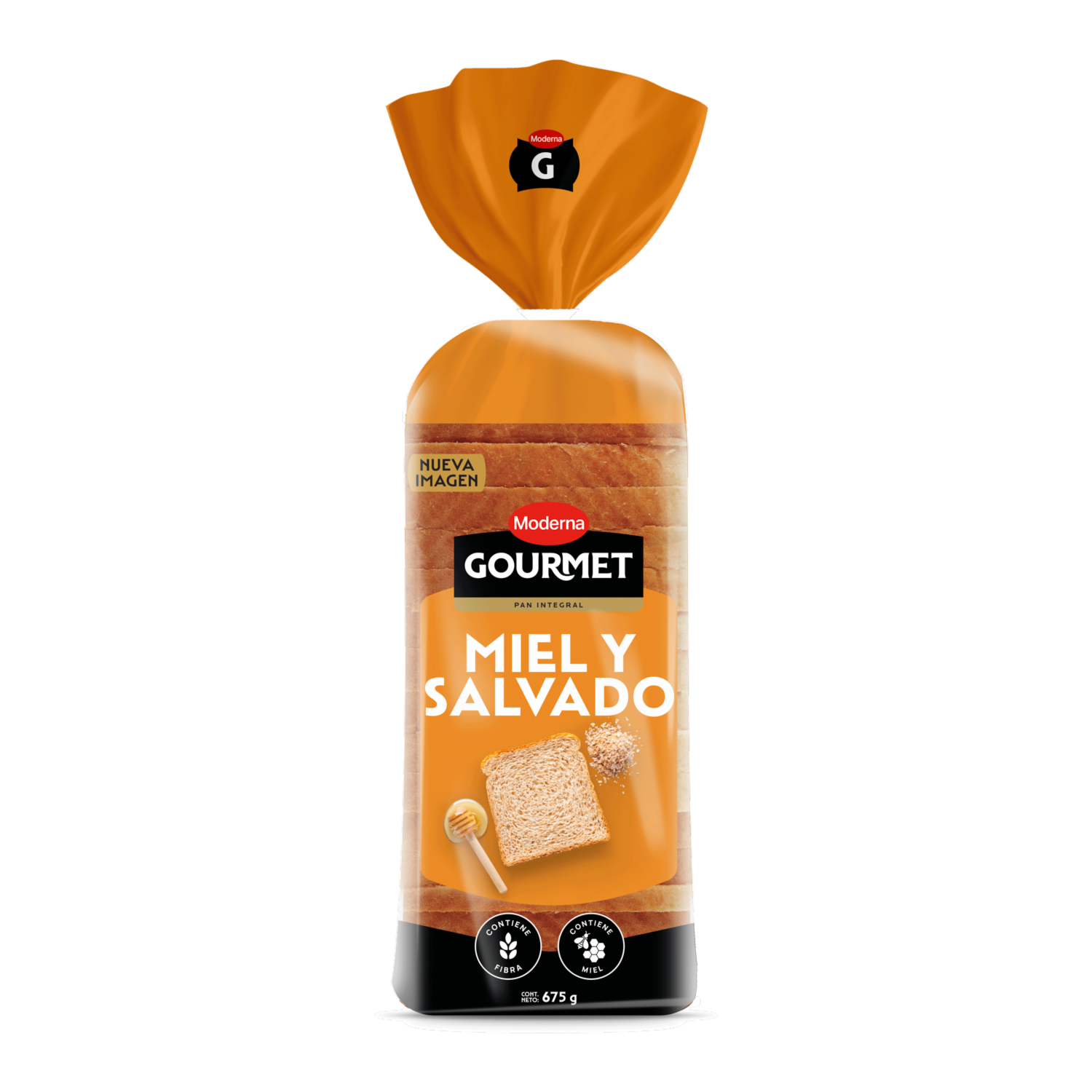 Pan Gourmet Empacado De Miel Y Salvado De Trigo MODERNA 675 G
