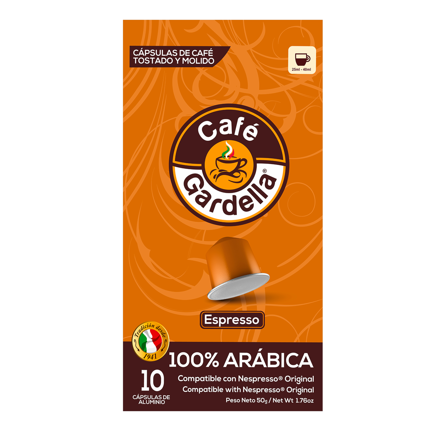 Café En Cápsulas Espresso Compatibles Nespresso Original GARDELLA 10 X 5G