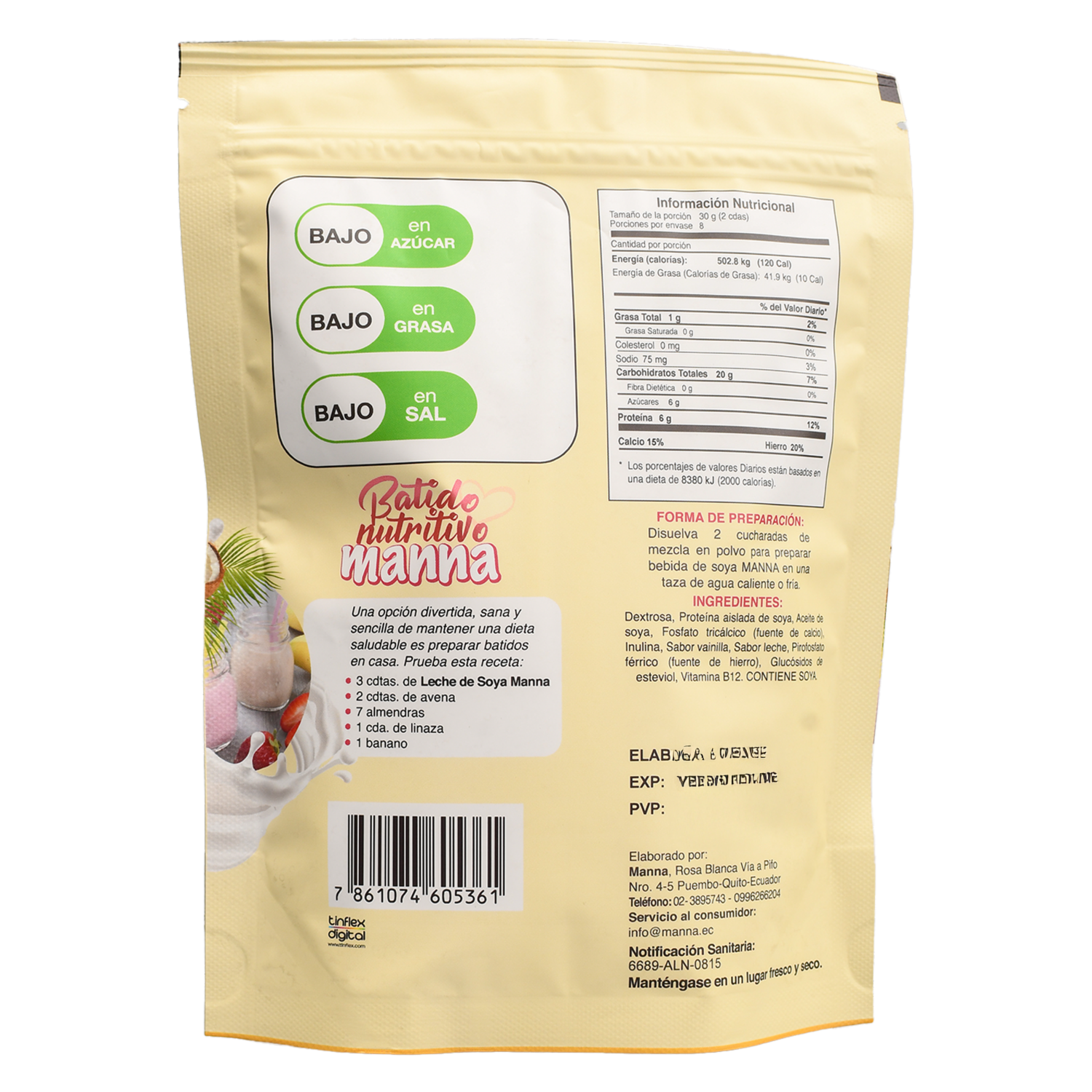 Bebida De Soya En Polvo Sabor A Vainilla MANNA 250 G