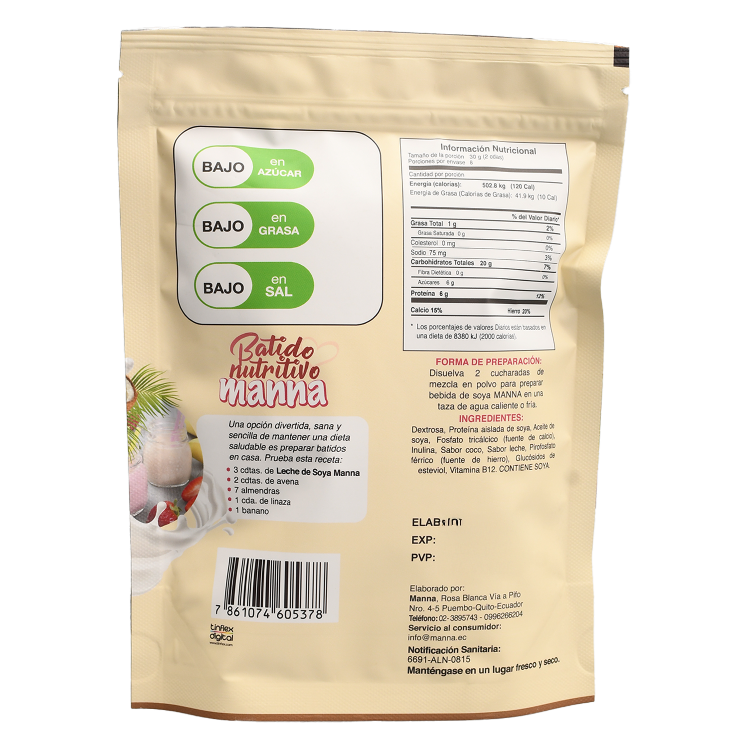 Bebida De Soya En Polvo Sabor A Coco MANNA 250 G