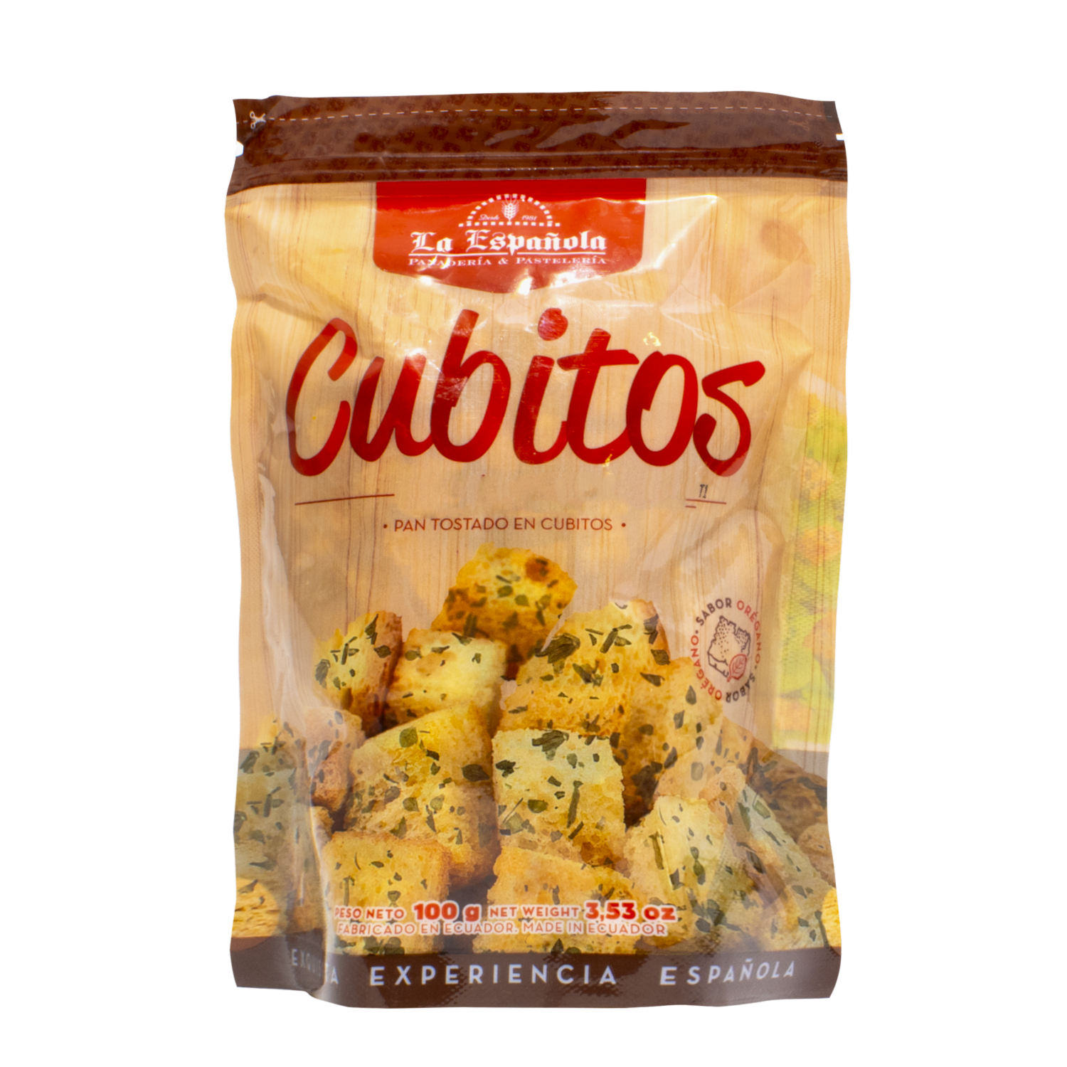 Pan Tostado En Cubitos Sabor Orégano LA ESPAÑOLA 100 G