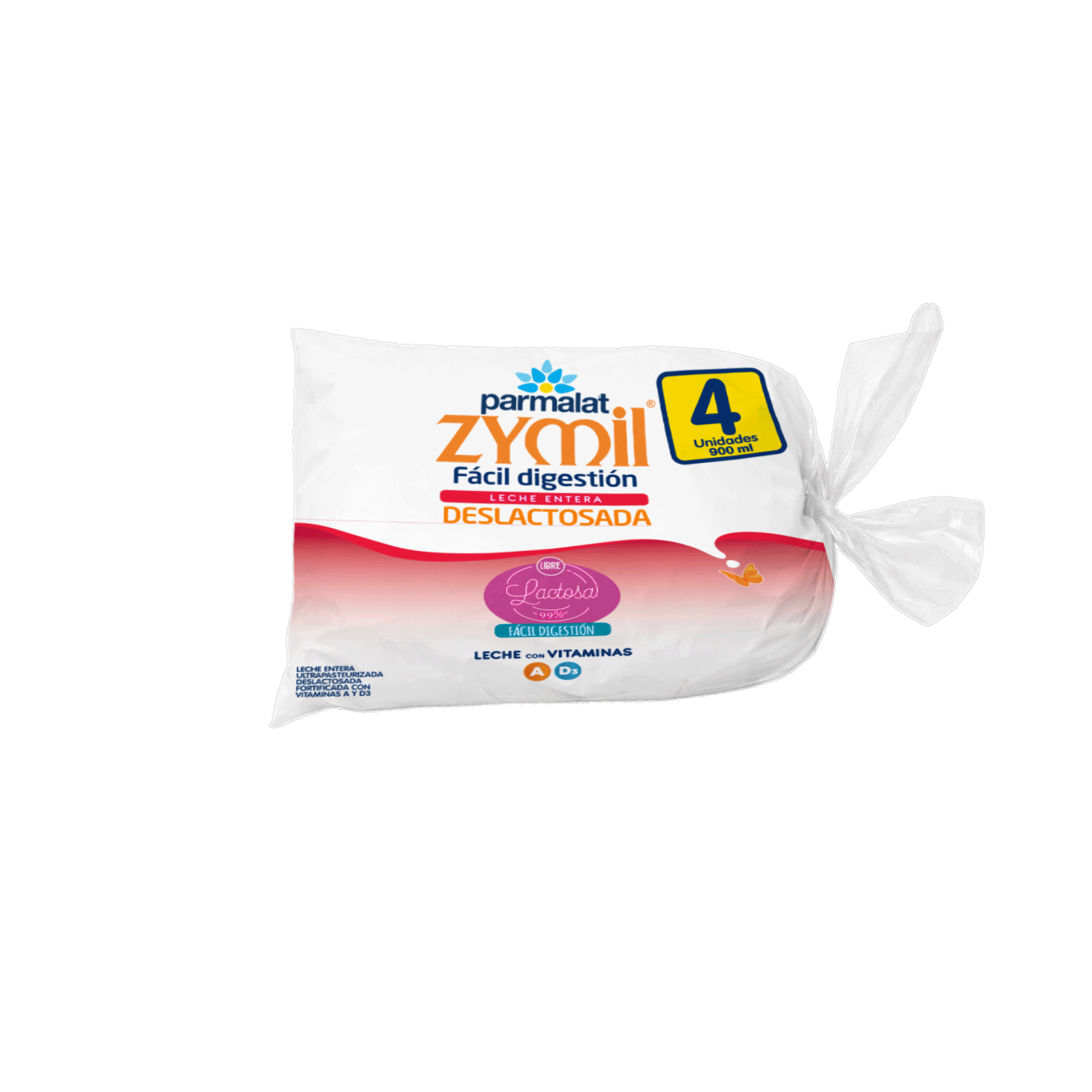 Leche Entera Deslactosada Zymil PARMALAT 4 X 900 Ml